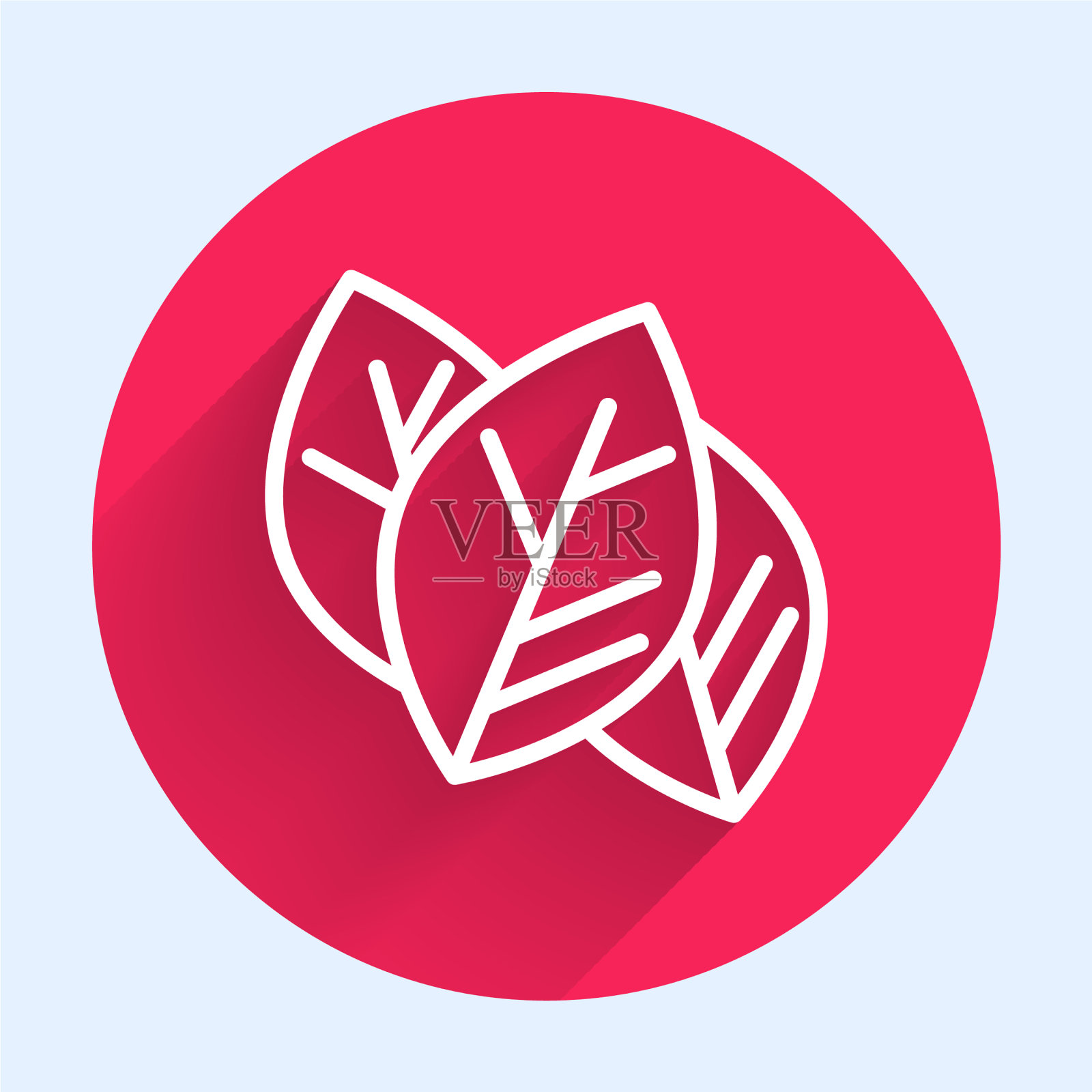 白色线叶子图标孤立与长影子图标素材