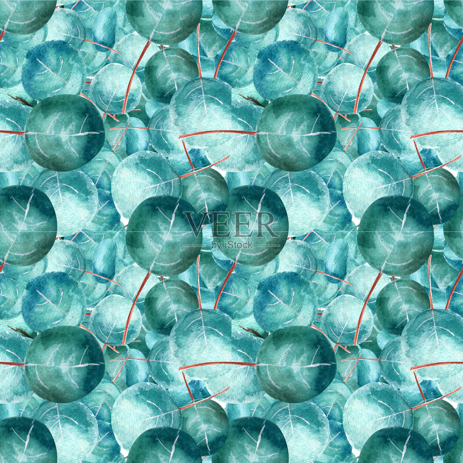 无缝模式与桉树枝和树叶。水彩插画图片素材