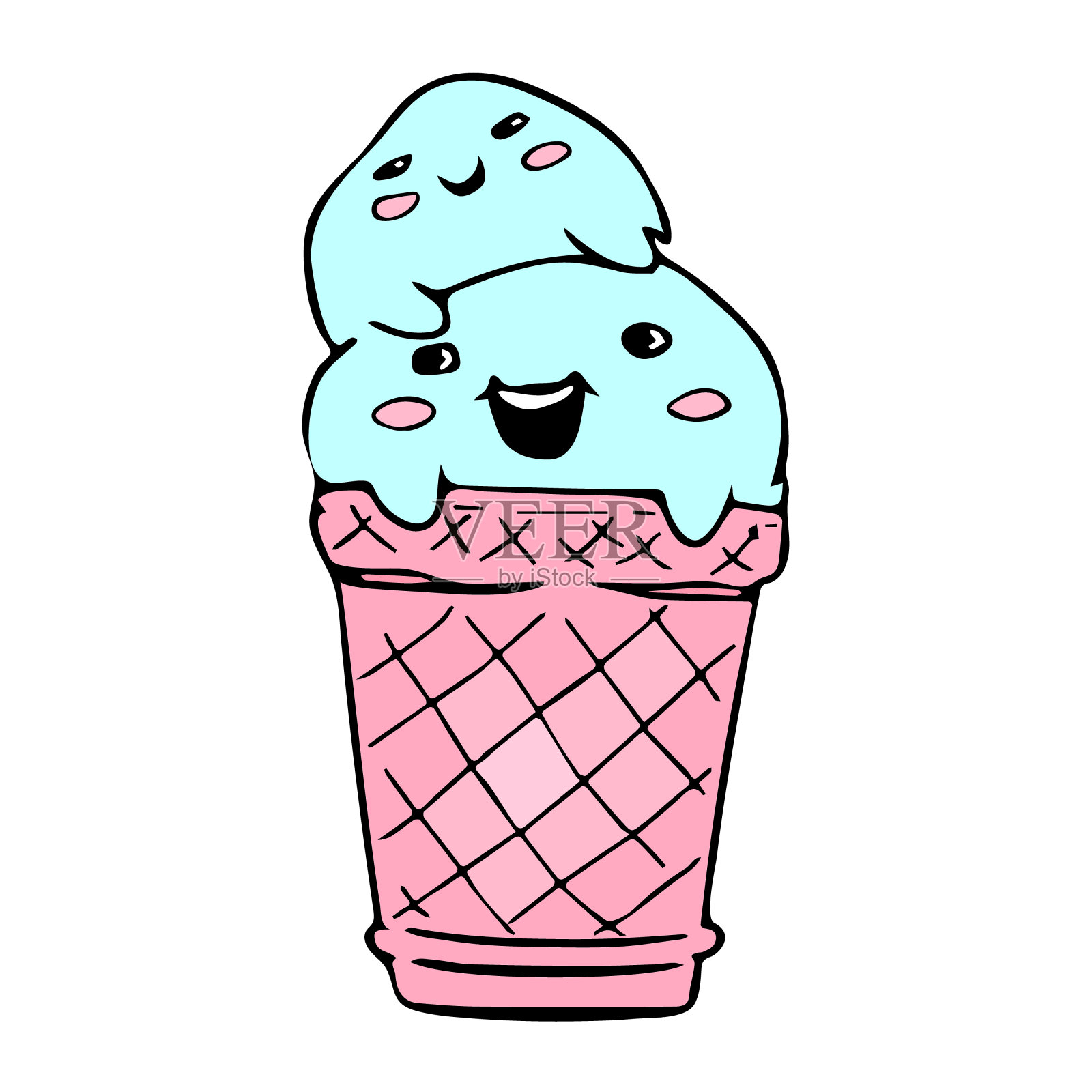 矢量插图的快乐可爱的冰淇淋。冰淇淋手绘涂鸦:杯状冰淇淋。素描风格矢量插图的咖啡馆菜单，卡片，生日卡装饰设计元素图片