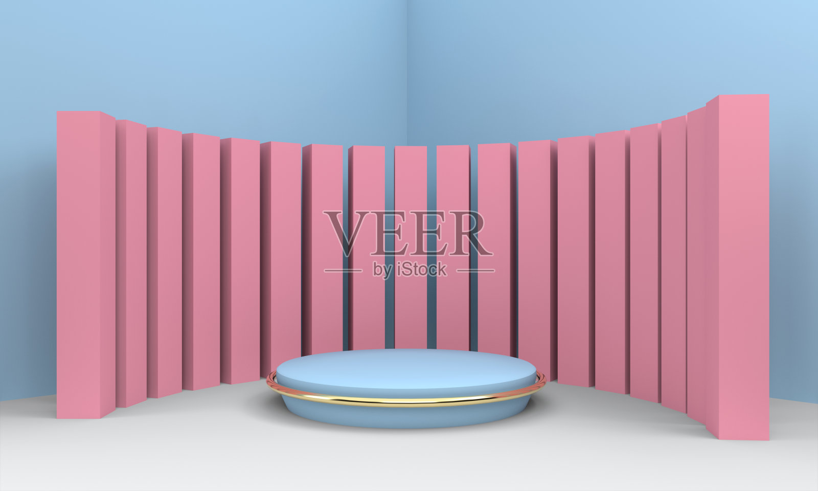 讲台在抽象的蓝色组成，3d渲染，3d插图照片摄影图片