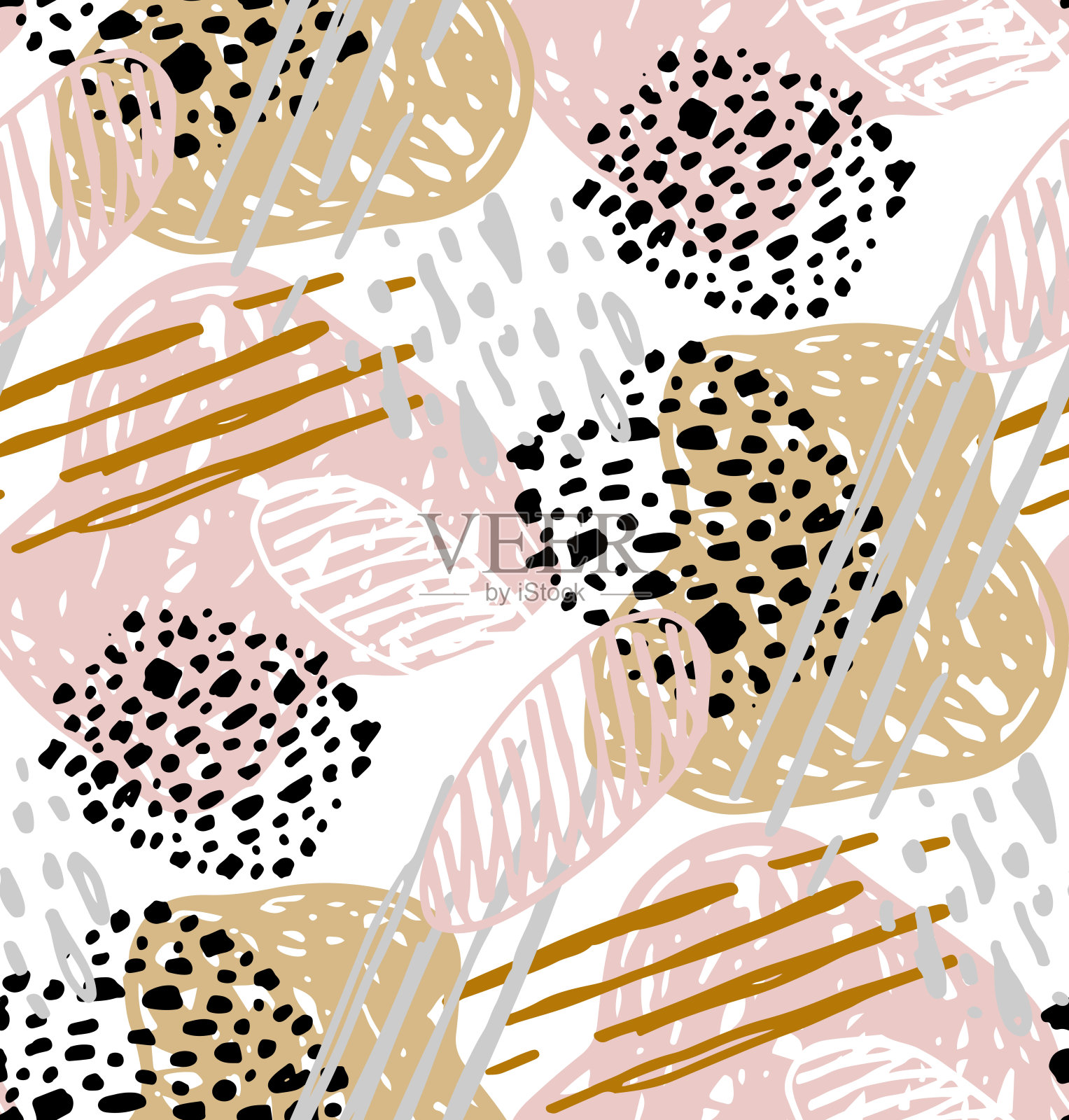 抽象时尚手绘涂鸦图案背景与刷子飞溅。背景模板设计的横幅，网页，社交媒体，instagram。插画图片素材