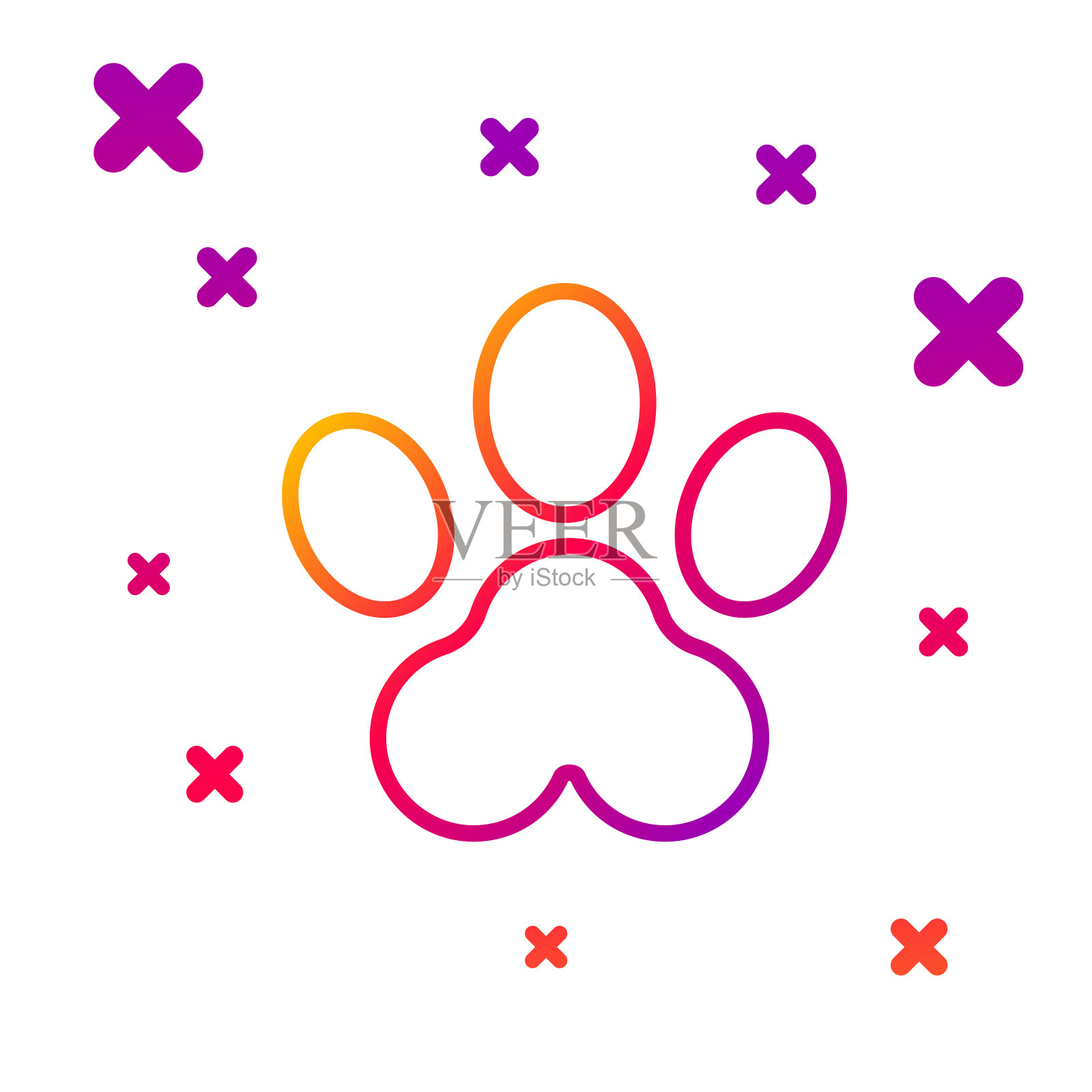 彩色线爪印图标孤立在白色插画图片素材