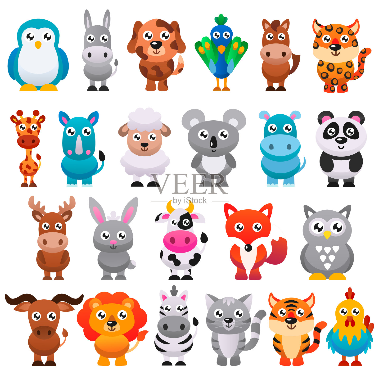 收集可爱的卡通动物。插画图片素材