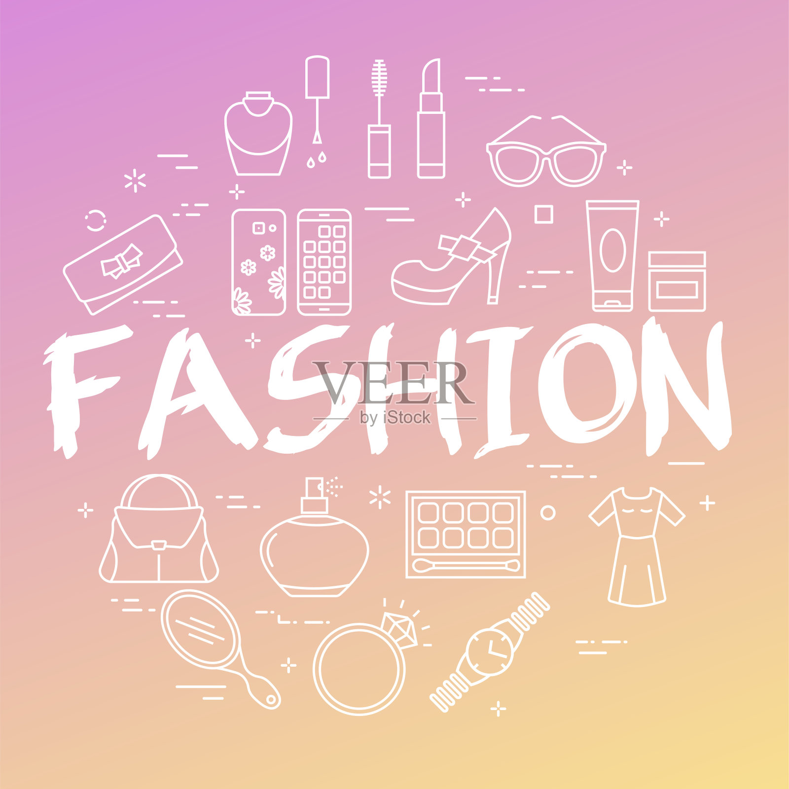 渐变旗帜女装配饰用白色文字搭配时尚插画图片素材