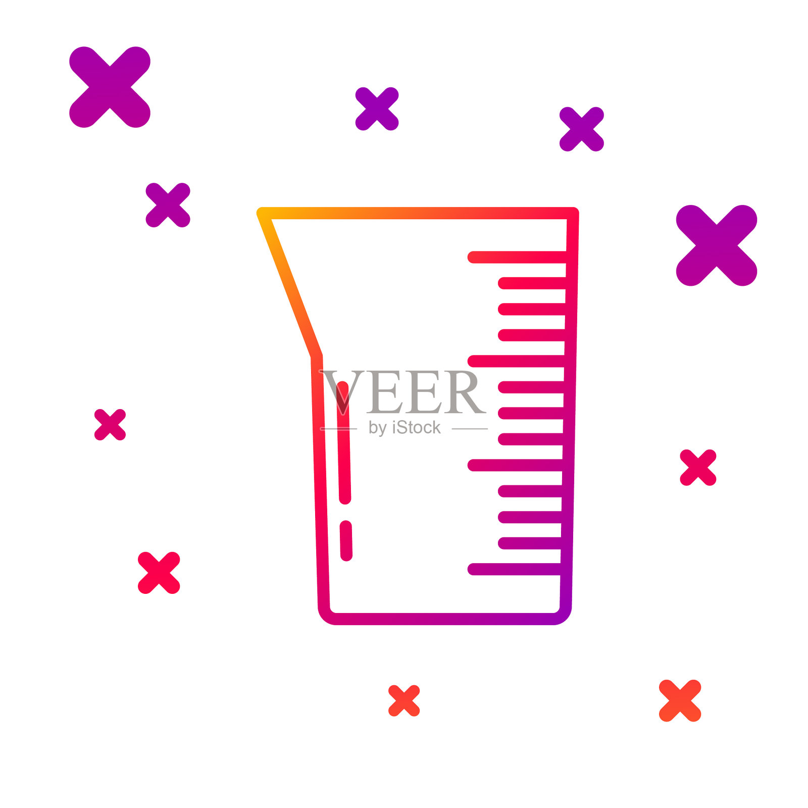 彩色线条实验室玻璃器皿或烧杯图标插画图片素材