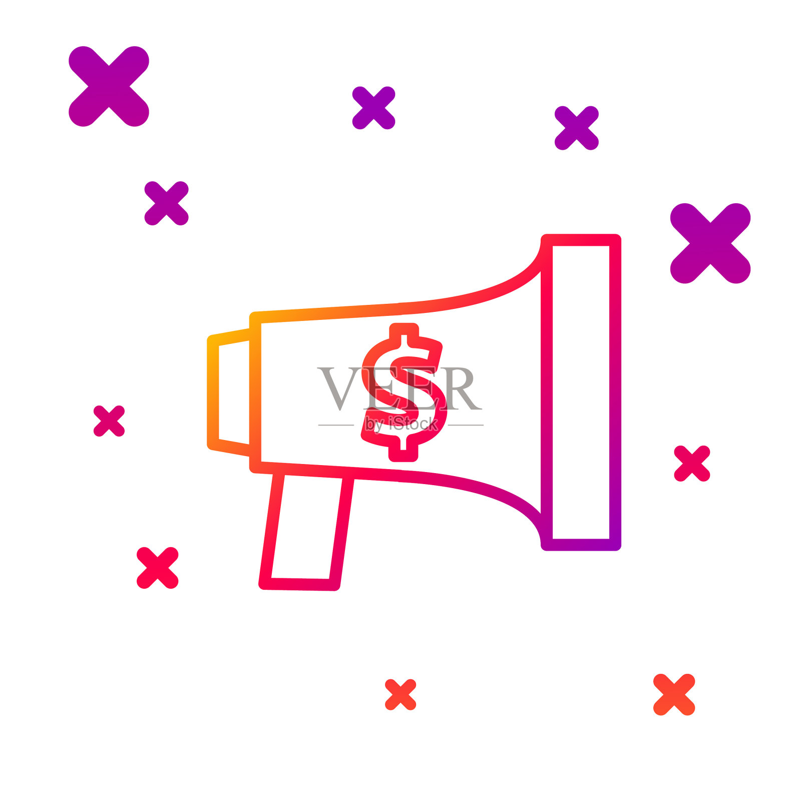 彩色线扩音器和美元图标隔离插画图片素材