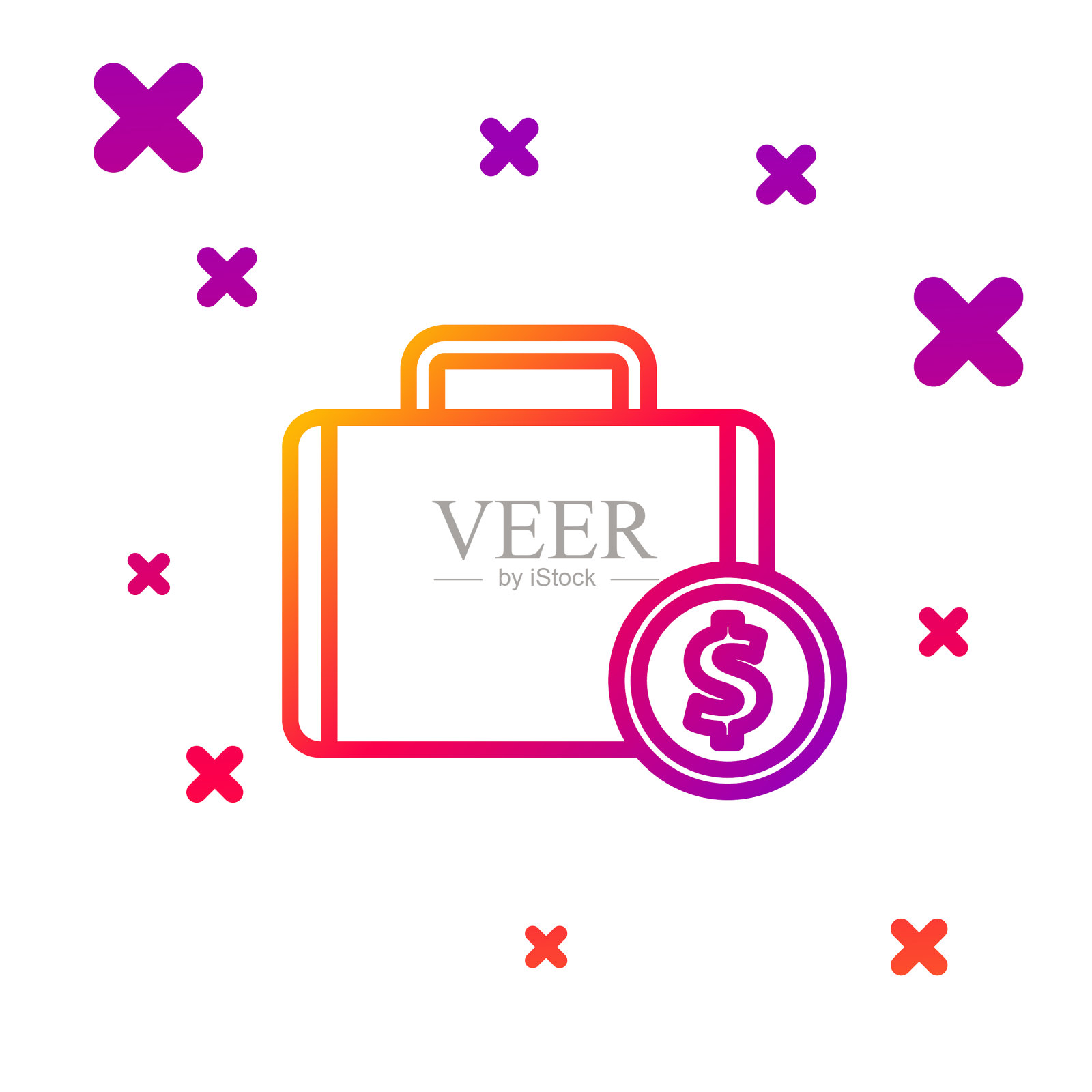 彩色线公文包和金钱图标隔离上图标素材