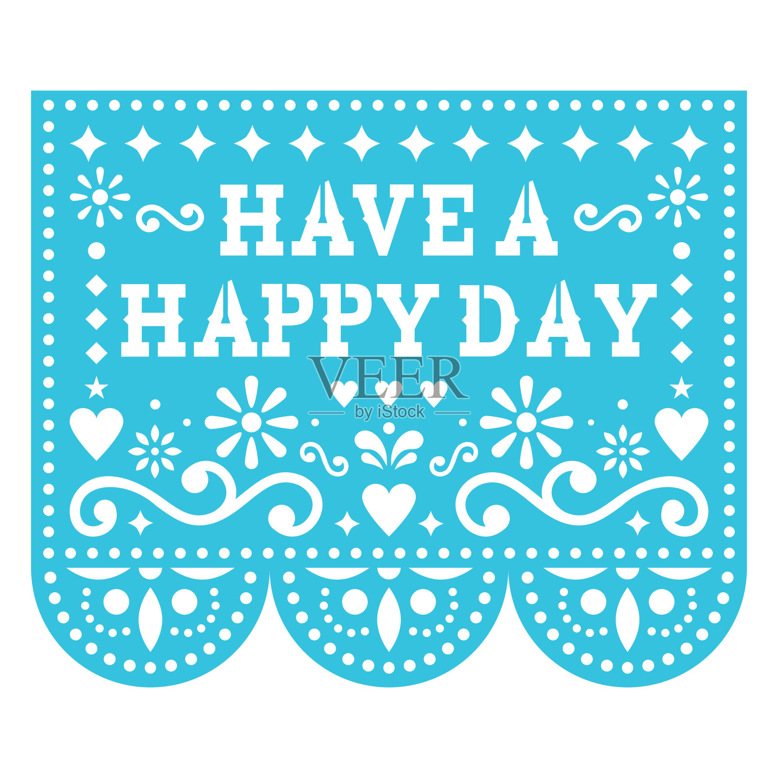 有一个快乐的日子矢量贺卡庆祝生日，婚礼或特殊事件-墨西哥Papel Picado装饰风格的蓝色背景插画图片素材