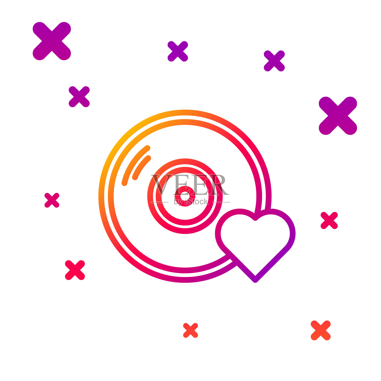 色彩线浪漫的音乐图标孤立在白色插画图片素材