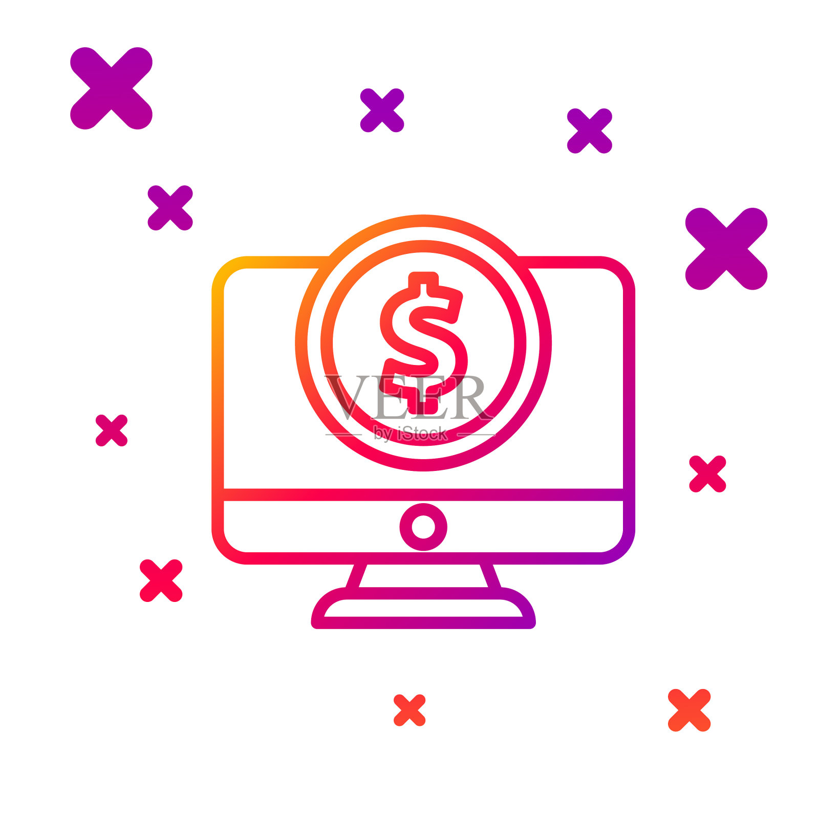 彩色线计算机显示器与美元符号插画图片素材