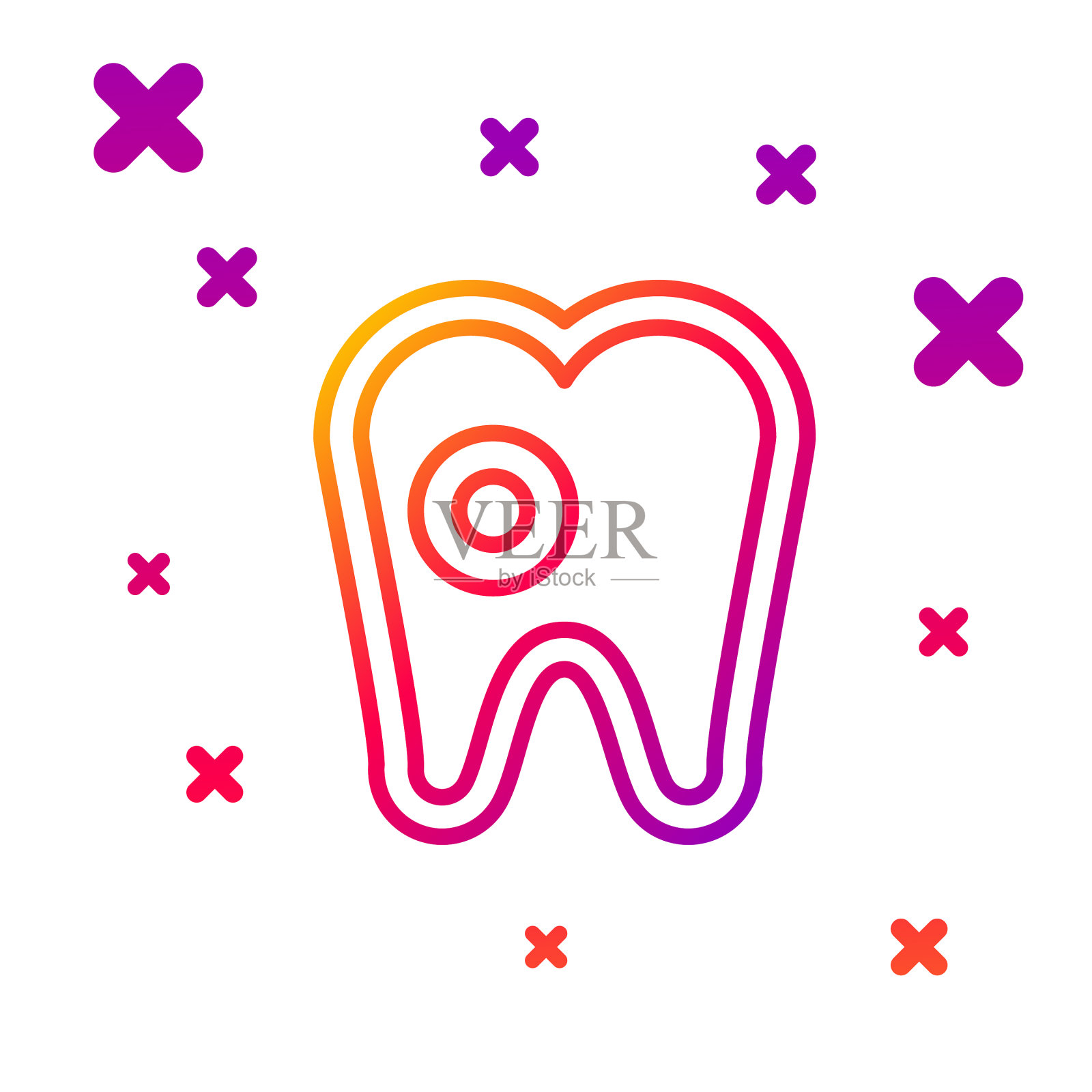 牙齿颜色线与龋齿图标隔离上图标素材
