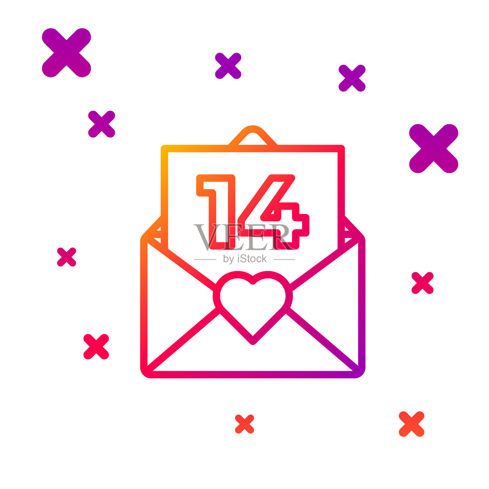 彩色线信封与情人节心的图标图标素材