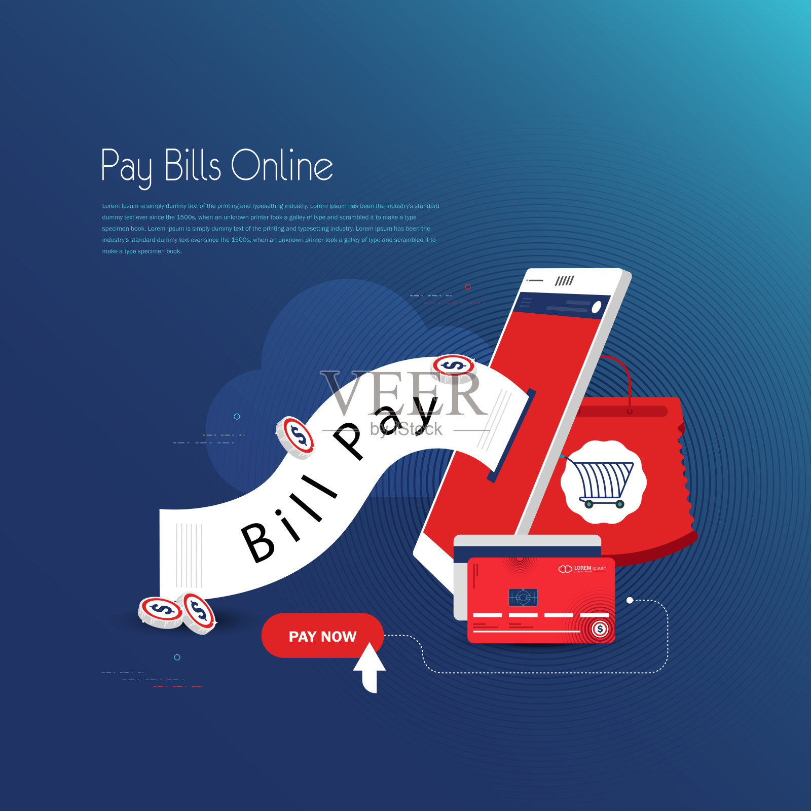 智能手机用发票票据纸，平板式手机用发票票据纸库存插图插画图片素材