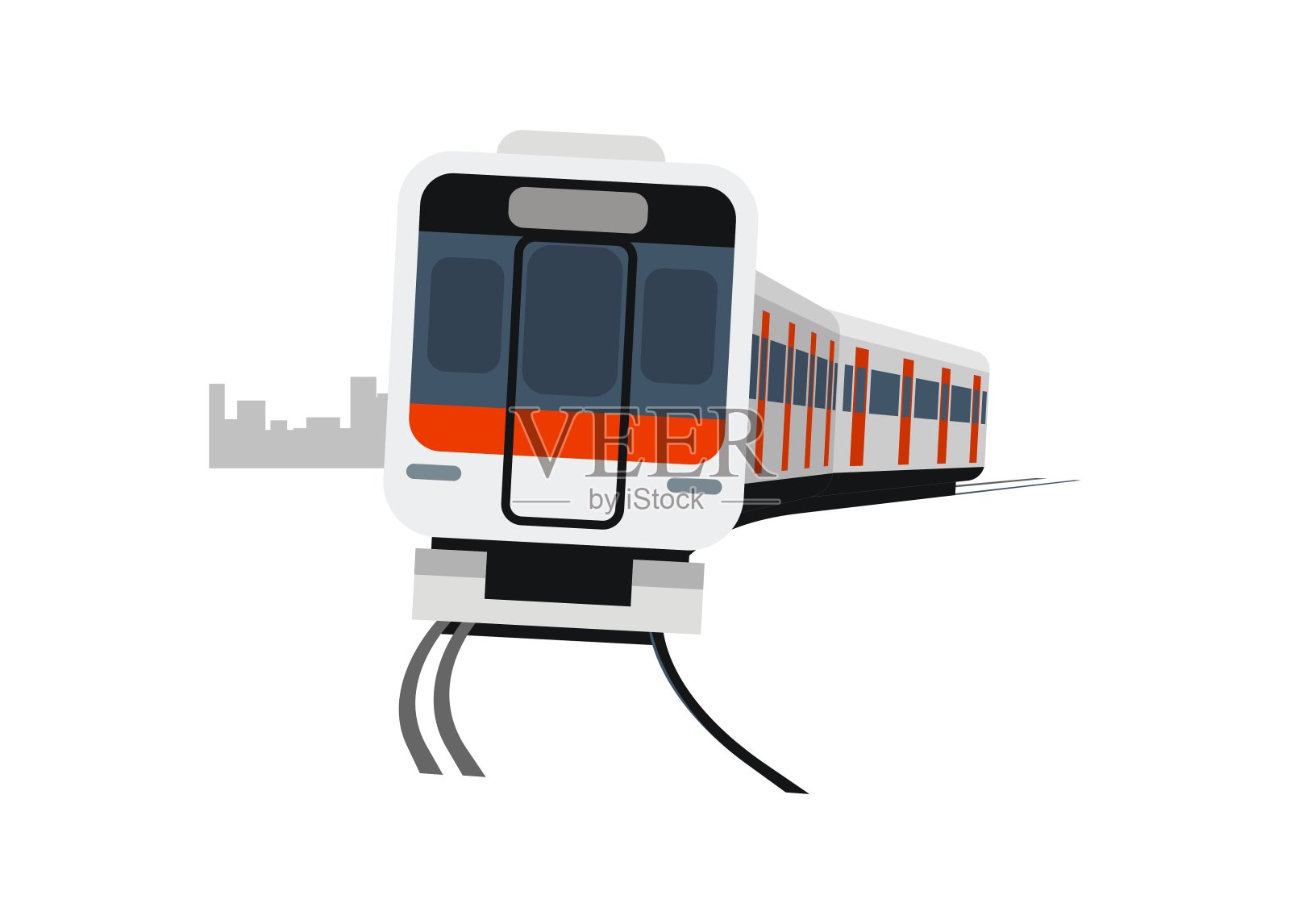 短途通勤列车转弯。简单的平面插图插画图片素材