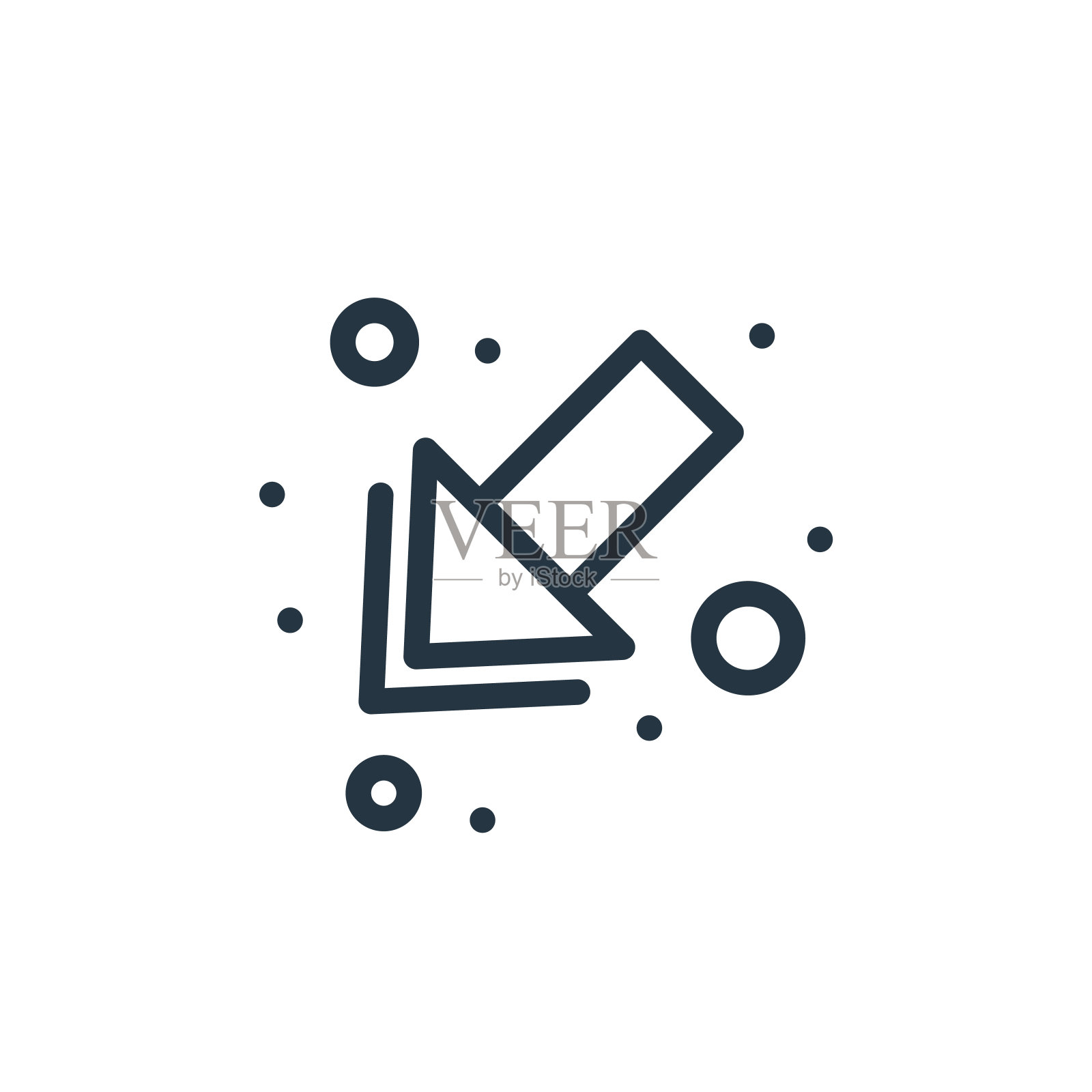 下左箭头矢量图标。向下左箭头可编辑的描边。下左箭头线性符号，用于web和移动应用程序，标志，印刷媒体。细线说明。矢量孤立轮廓绘制。图标素材