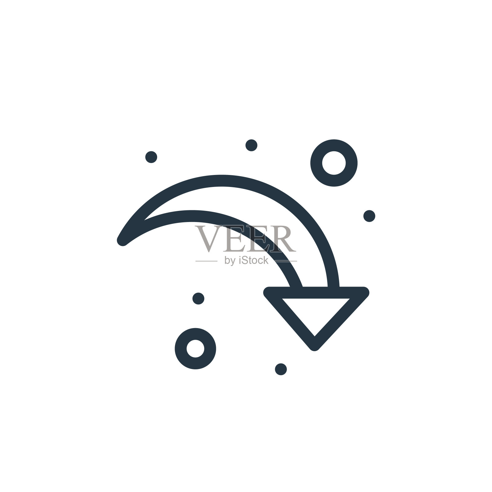 向下右箭头矢量图标。向下右箭头可编辑的描边。向下的右箭头线性符号，用于web和移动应用程序，标志，印刷媒体。细线说明。矢量孤立轮廓绘制。图标素材