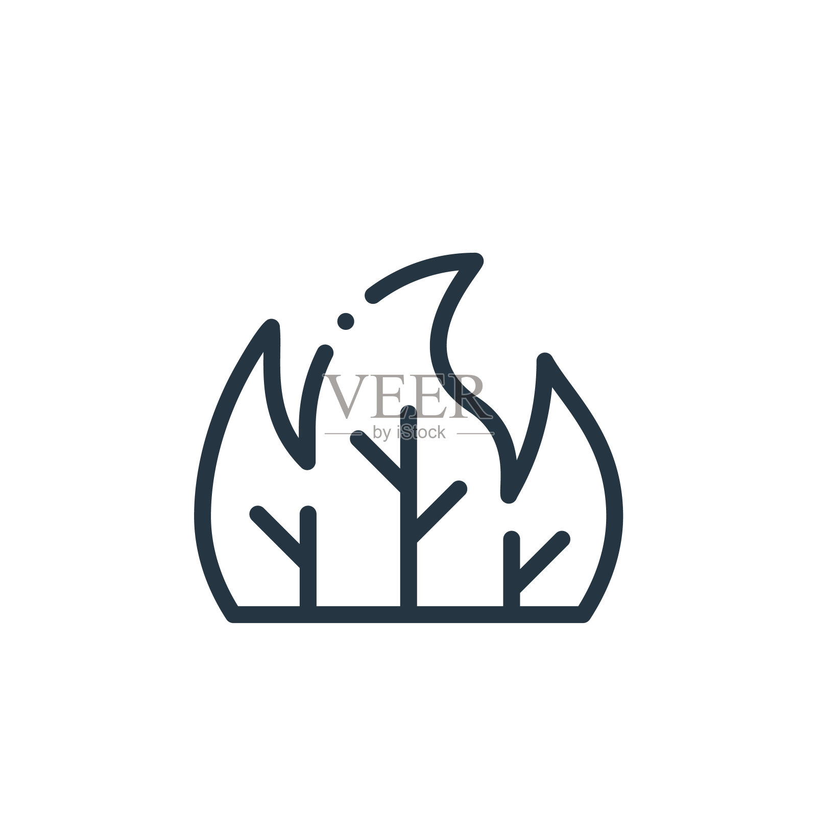 森林火灾矢量图标。森林火灾可编辑中风。森林火灾线性符号，用于网络和移动应用程序，标志，印刷媒体。细线说明。矢量孤立轮廓绘制。图标素材