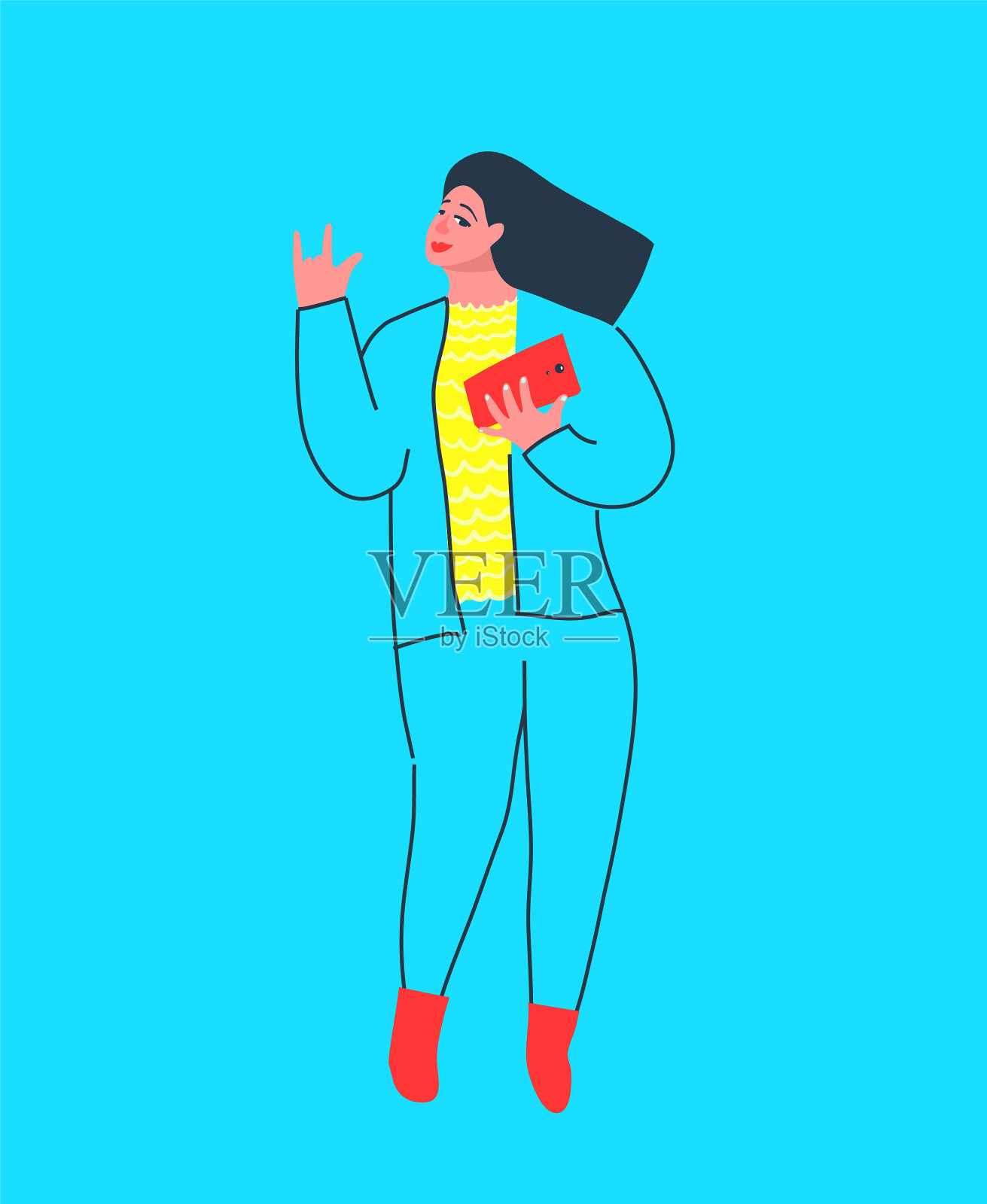 轮廓女孩拼贴画与自拍插画图片素材