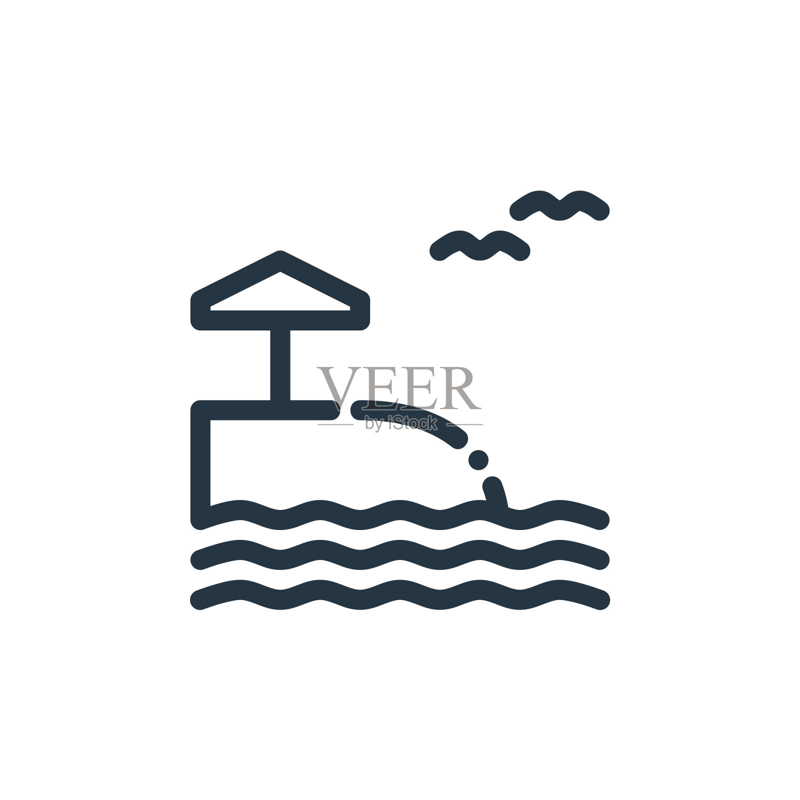 海滩矢量图标。海滩可编辑的中风。沙滩线性符号，用于网络和移动应用程序，标志，印刷媒体。细线说明。矢量孤立轮廓绘制。插画图片素材