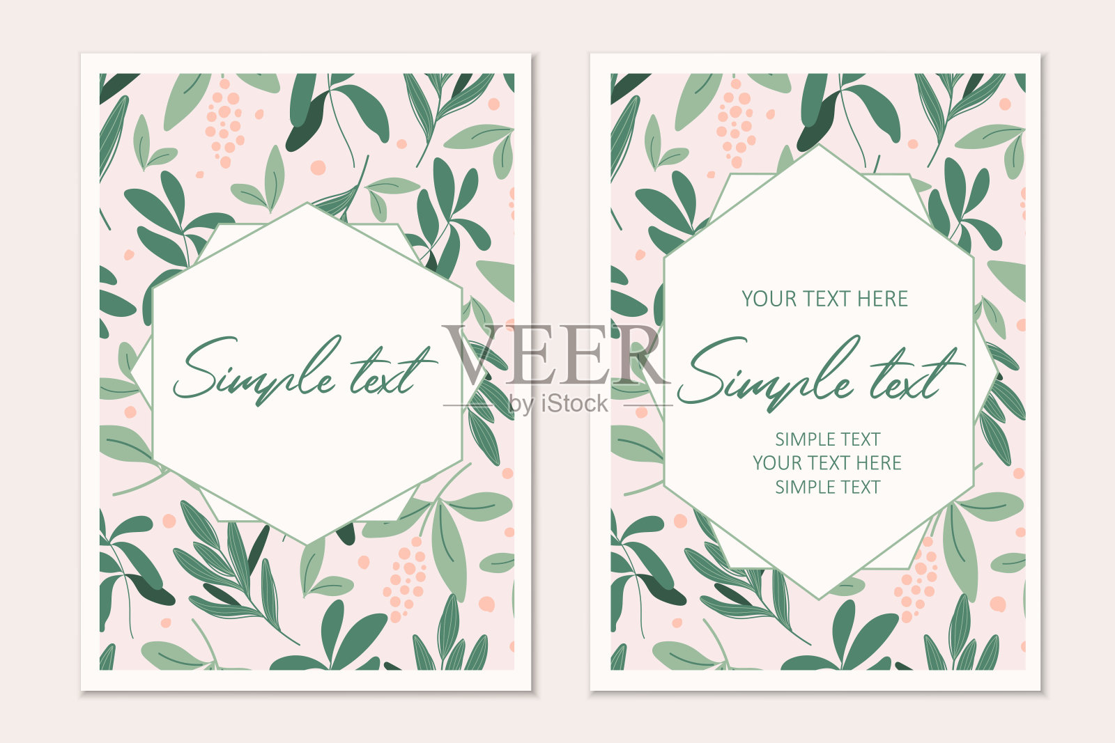 现代植物邀请卡模板与花和叶。带有文本空间的卡片。插画图片素材