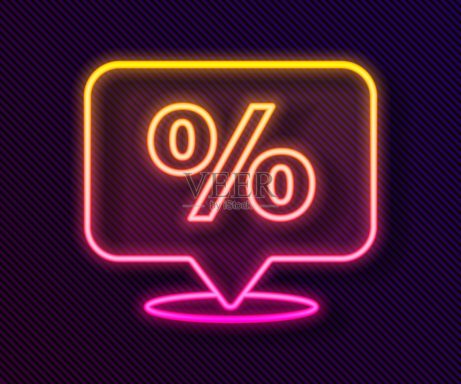 发光的霓虹灯线折扣百分比标签图标孤立在黑色背景。购物标记符号。特别优惠的迹象。折扣券的象征。矢量图设计元素图片