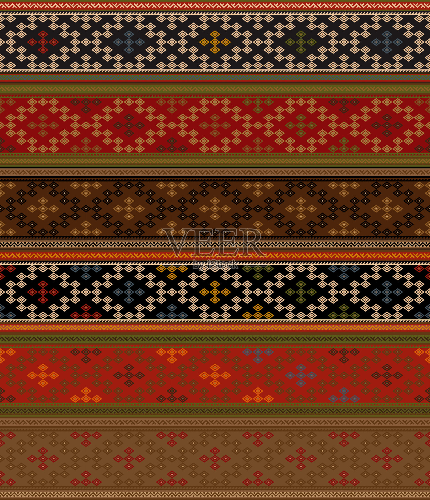 土耳其kilim的模式。五彩缤纷的复古地毯。无缝纺织品背景设计。插画图片素材