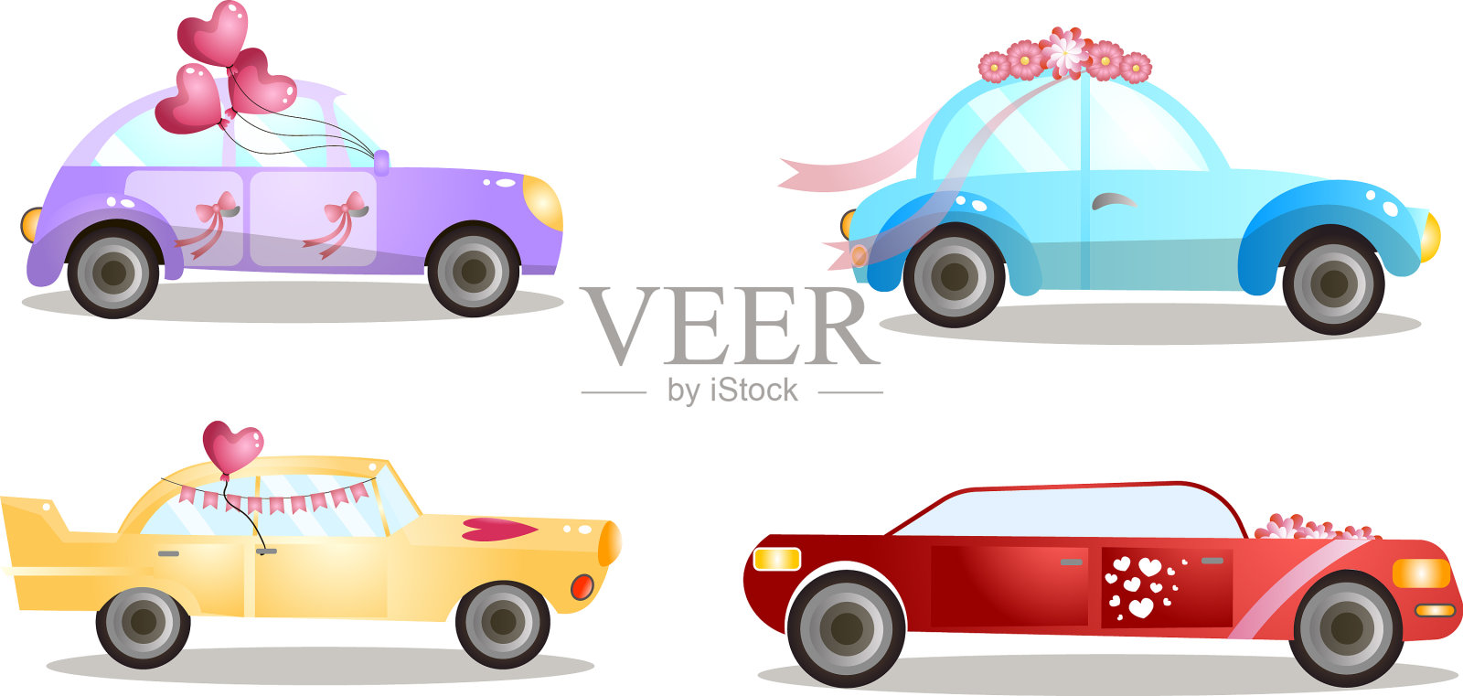 用气球装饰婚礼游行车插画图片素材