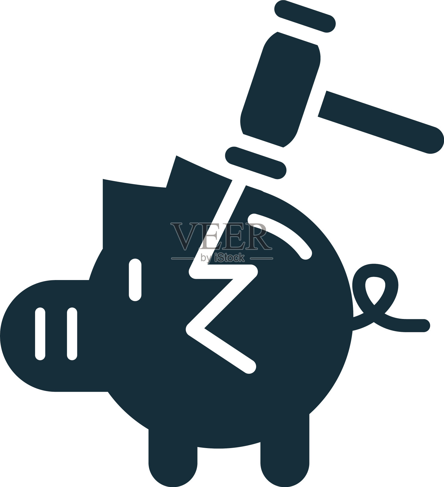 小猪存钱锤剪影风格插画图片素材