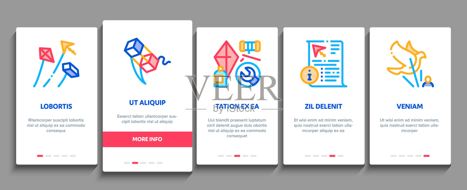 风筝飞行空气玩具上的元素图标设置矢量插画图片素材