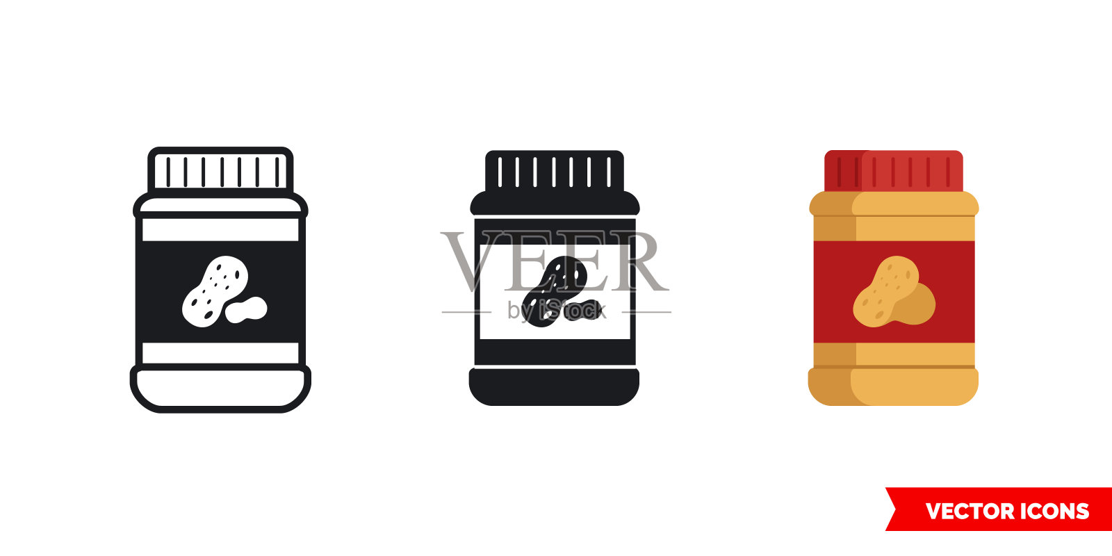 3种类型的花生酱图标。孤立向量符号符号插画图片素材