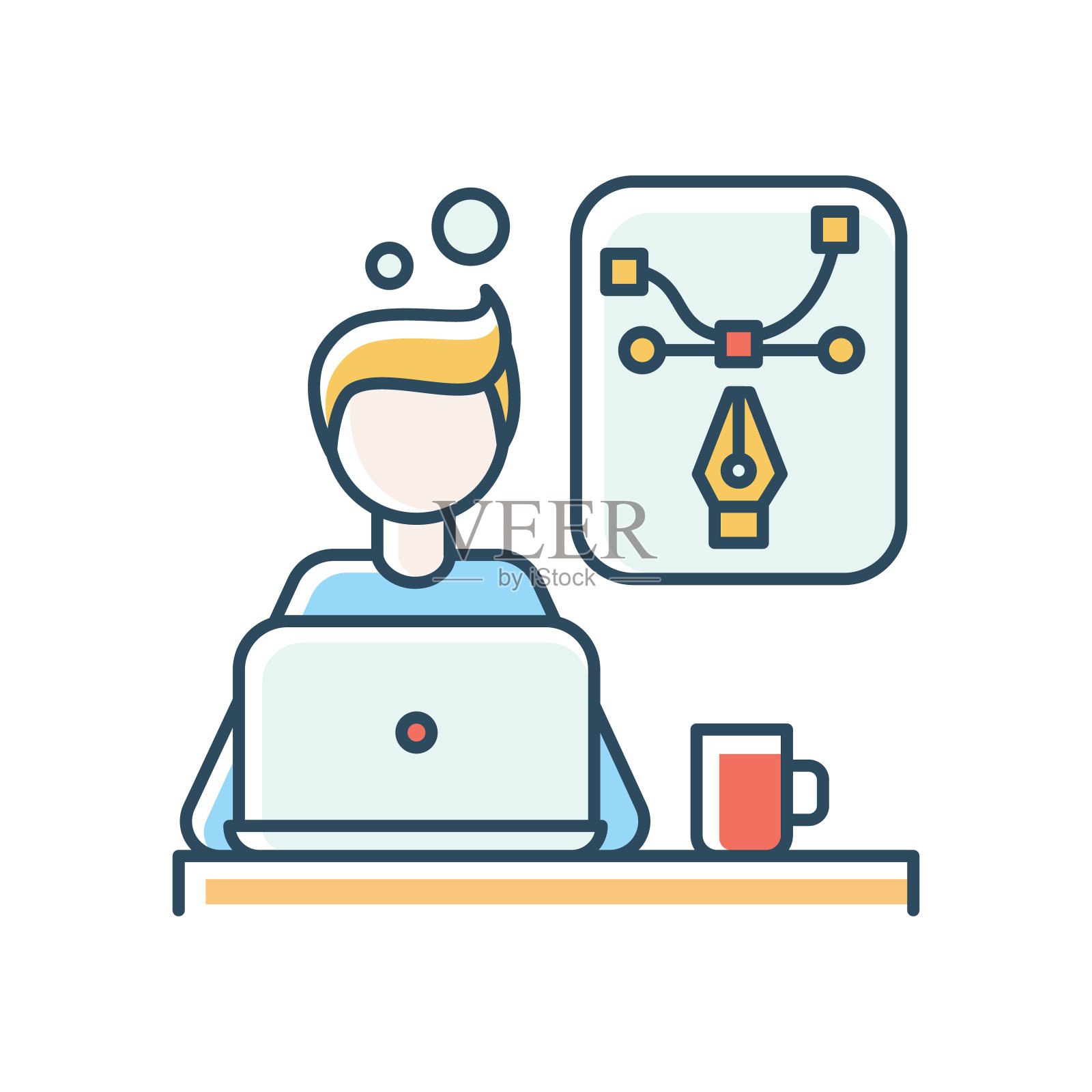 创意设计师蓝色RGB颜色图标。演示和桌面设计。编辑，计算机图形，媒体项目。自由职业者，远程工作，远程工作。孤立的矢量图插画图片素材