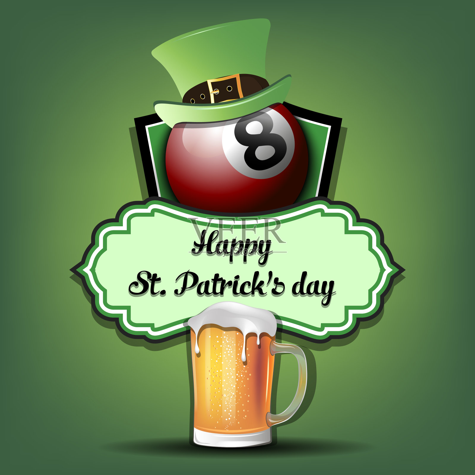 圣帕特里克节快乐，台球快乐插画图片素材
