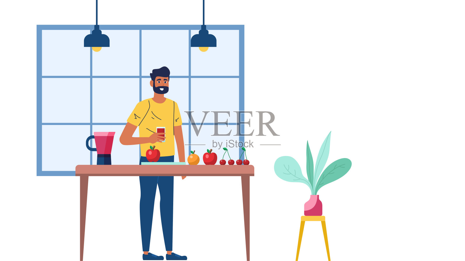 男子被隔离活动留在家中。插画图片素材