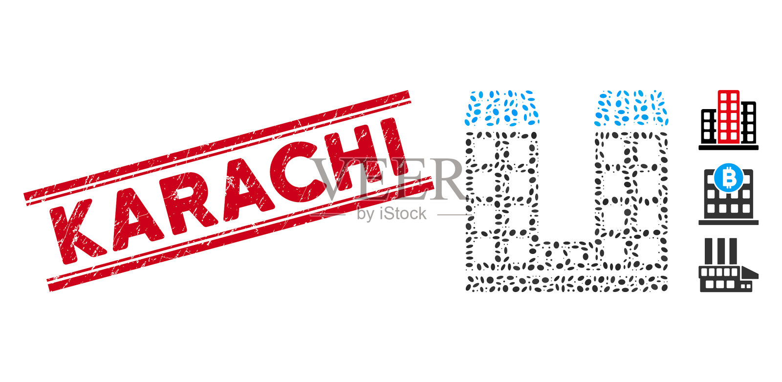 危难卡拉奇线邮票与拼贴公司插画图片素材