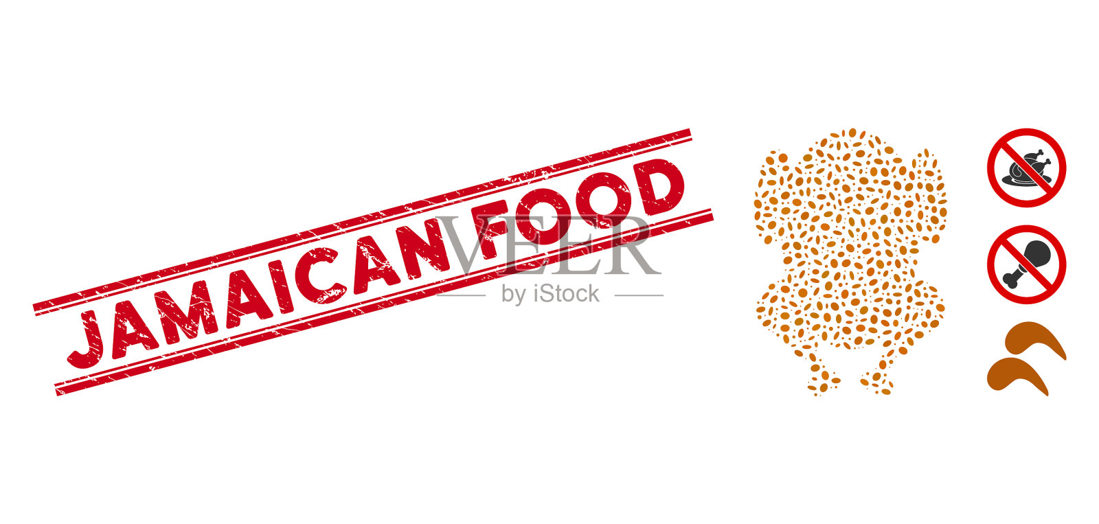 刻有牙买加食品排队邮票和拼贴画插画图片素材