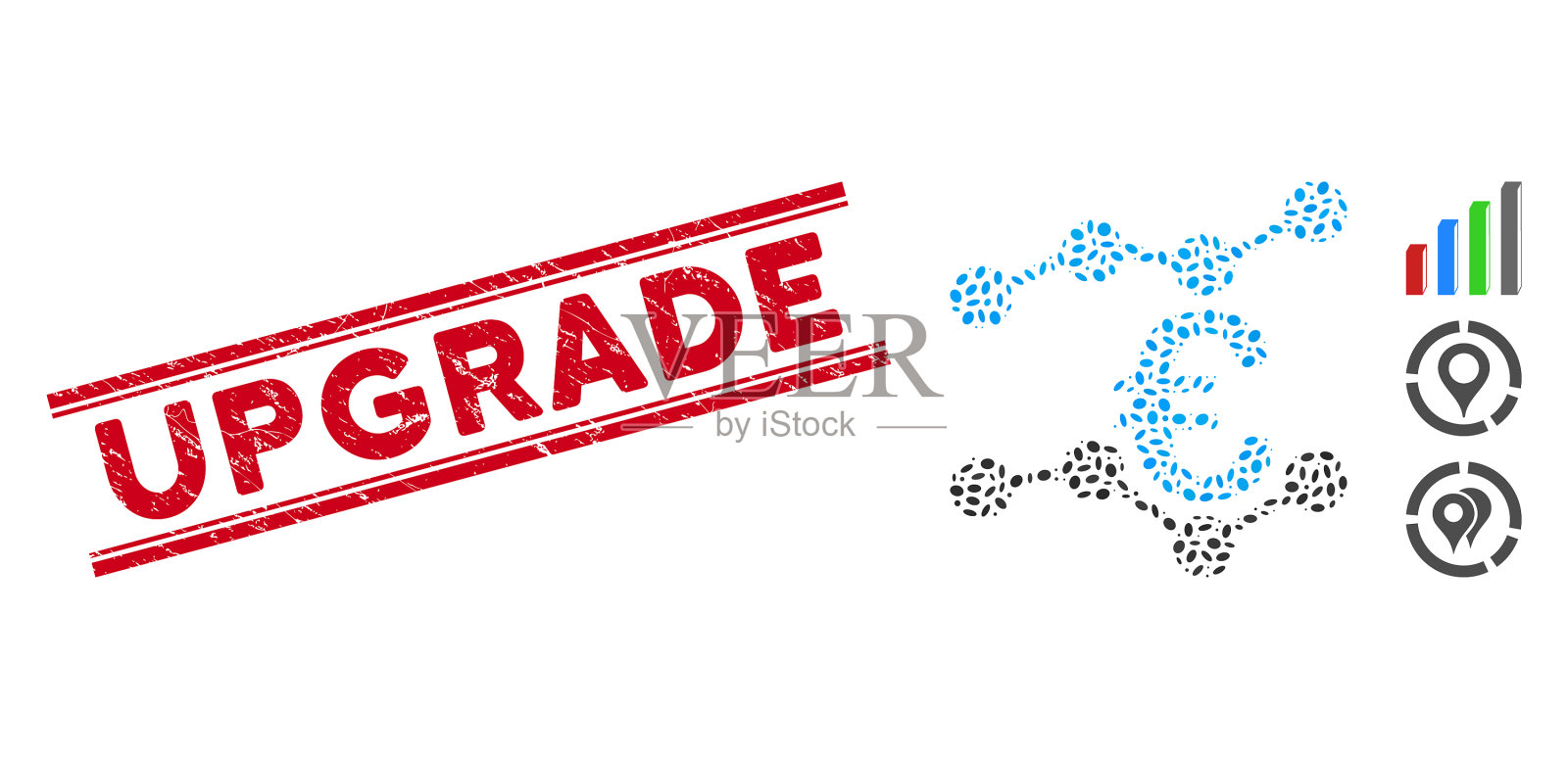 划痕升级线邮票与马赛克欧元插画图片素材