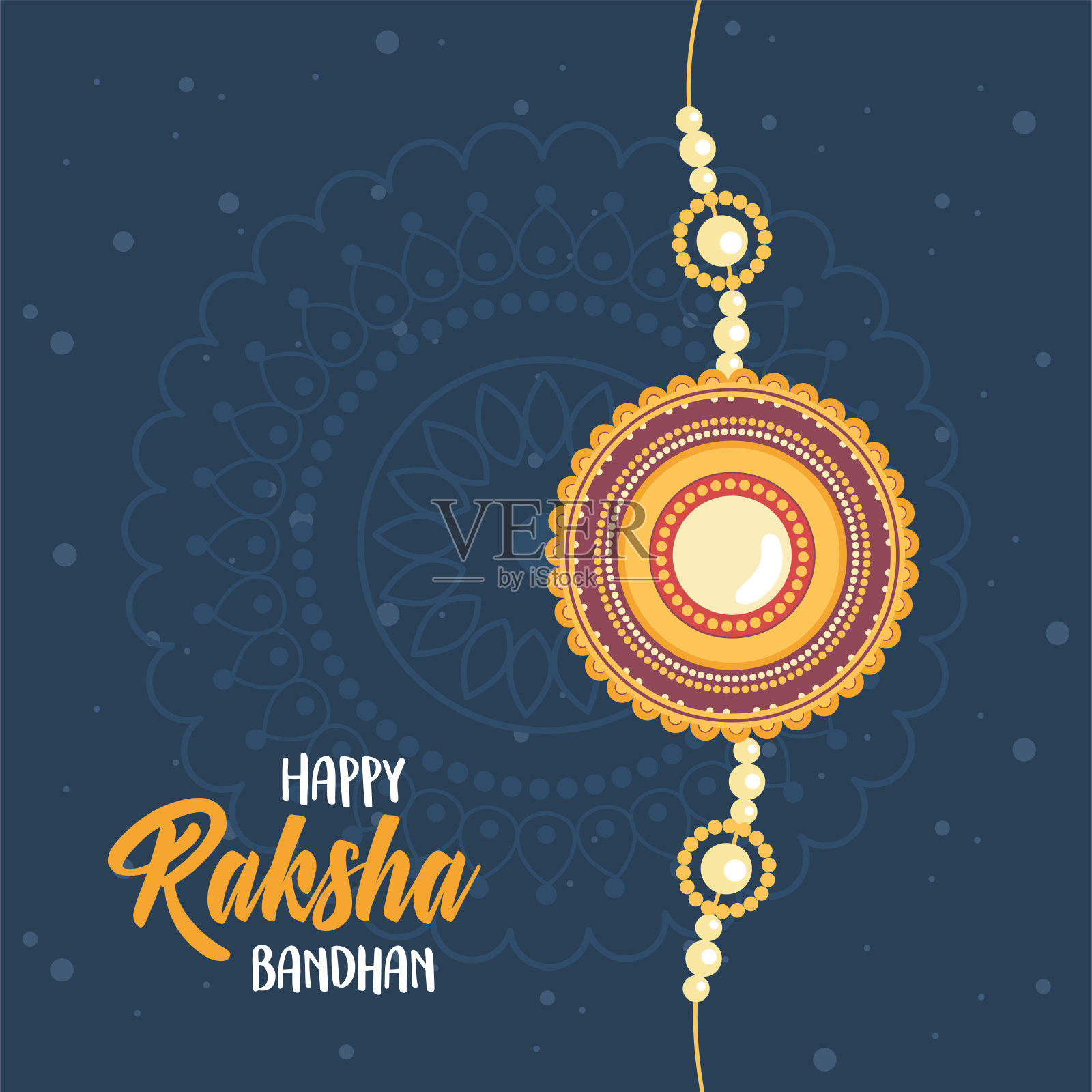 Raksha bandhan，印度手链象征兄弟姐妹之间的爱的黑色背景设计模板素材