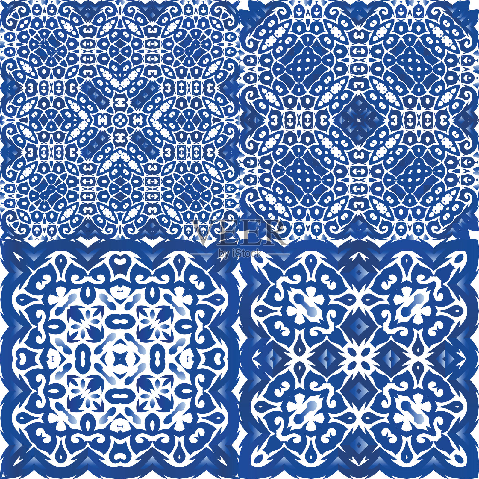 传统瓷砖的装饰色彩插画图片素材