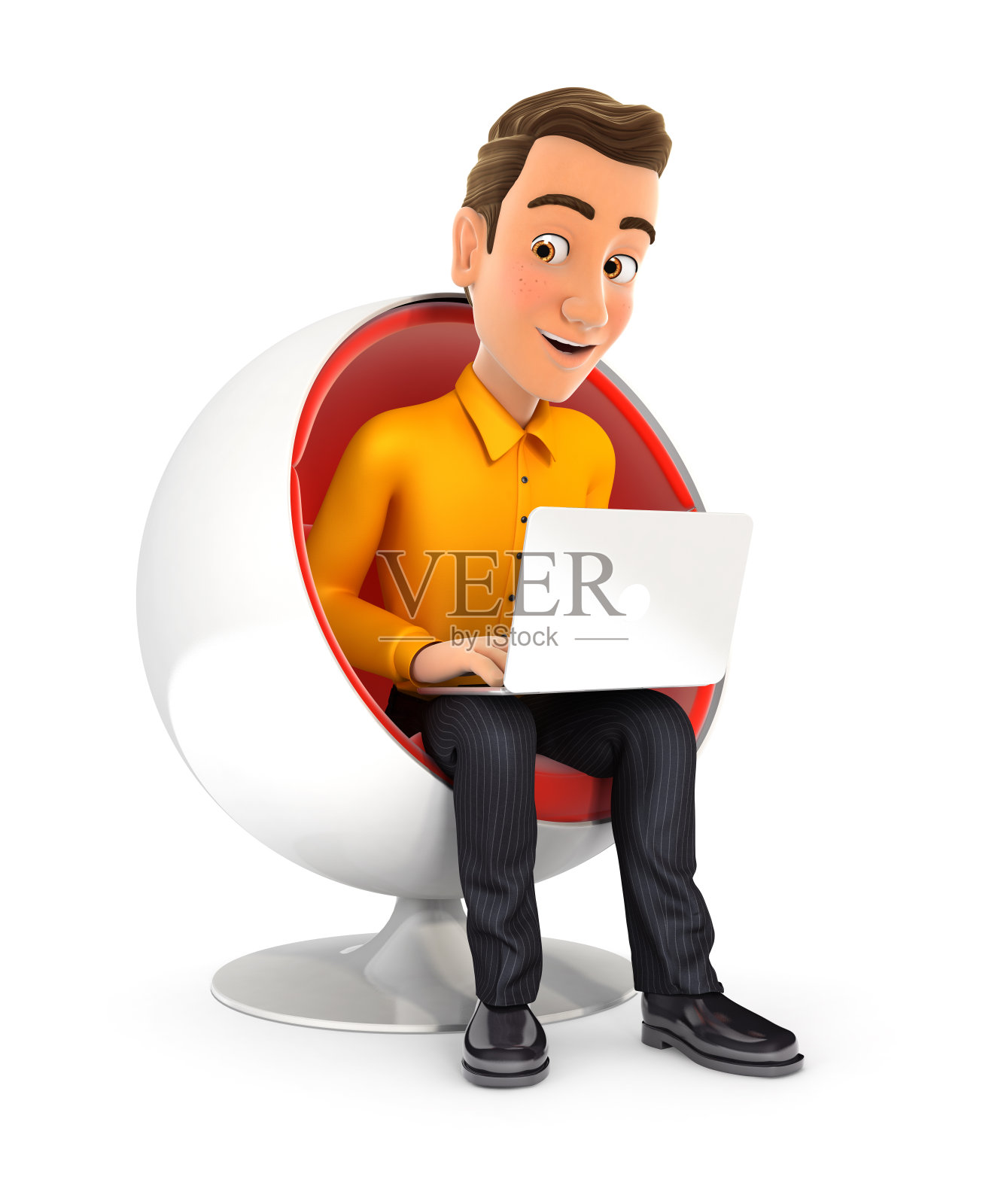 3d人坐在圆形椅子上使用笔记本电脑照片摄影图片