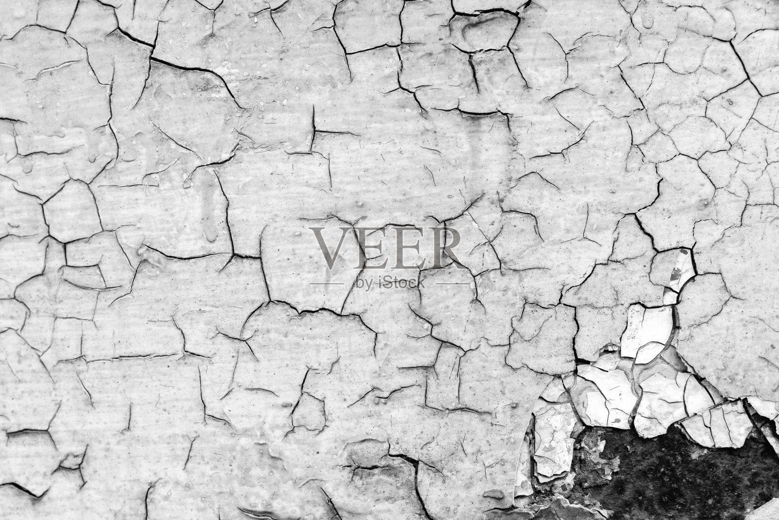 旧裂纹生锈油漆背景纹理特写黑白照片摄影图片