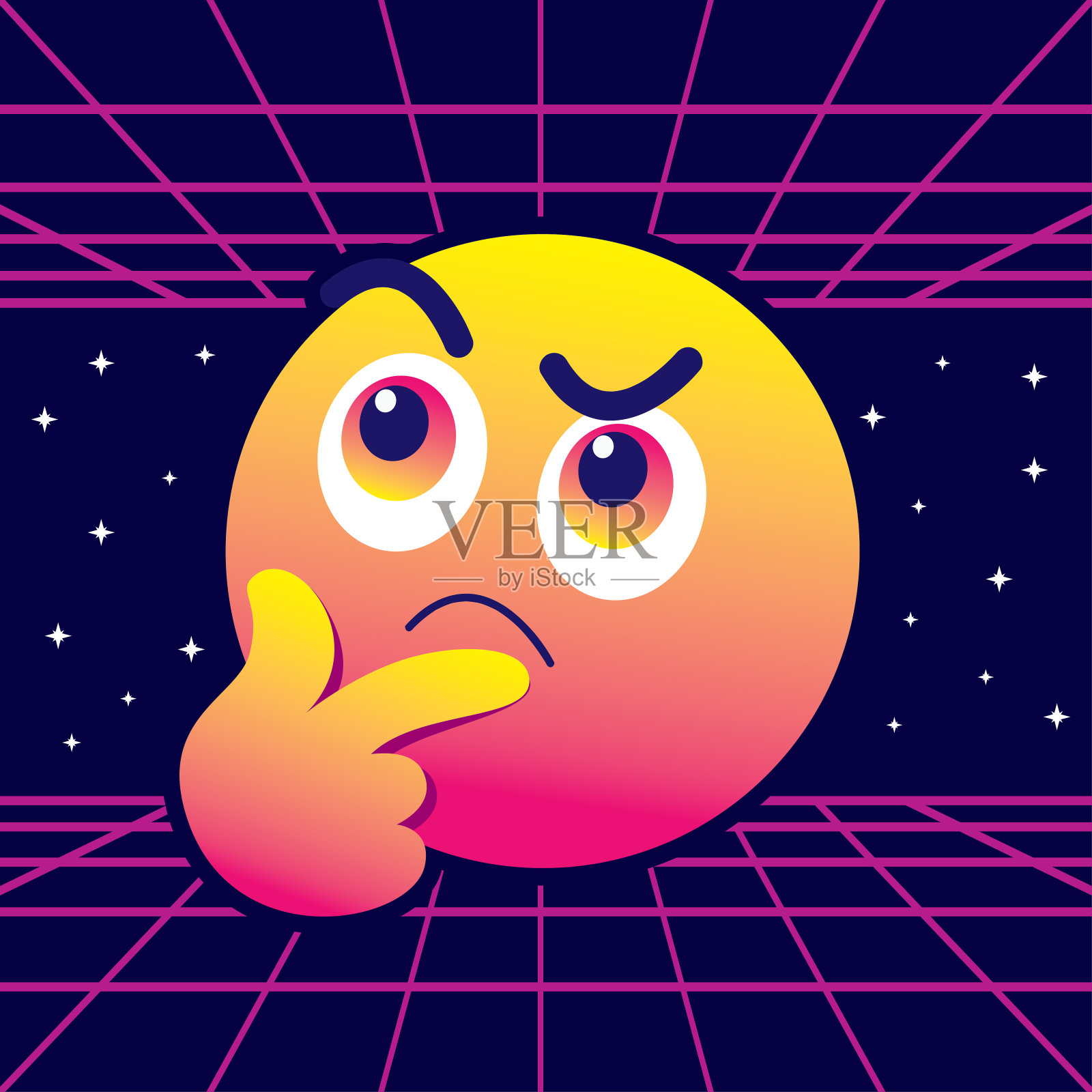 思考复古表情-问题脸复古表情-矢量插图插画图片素材
