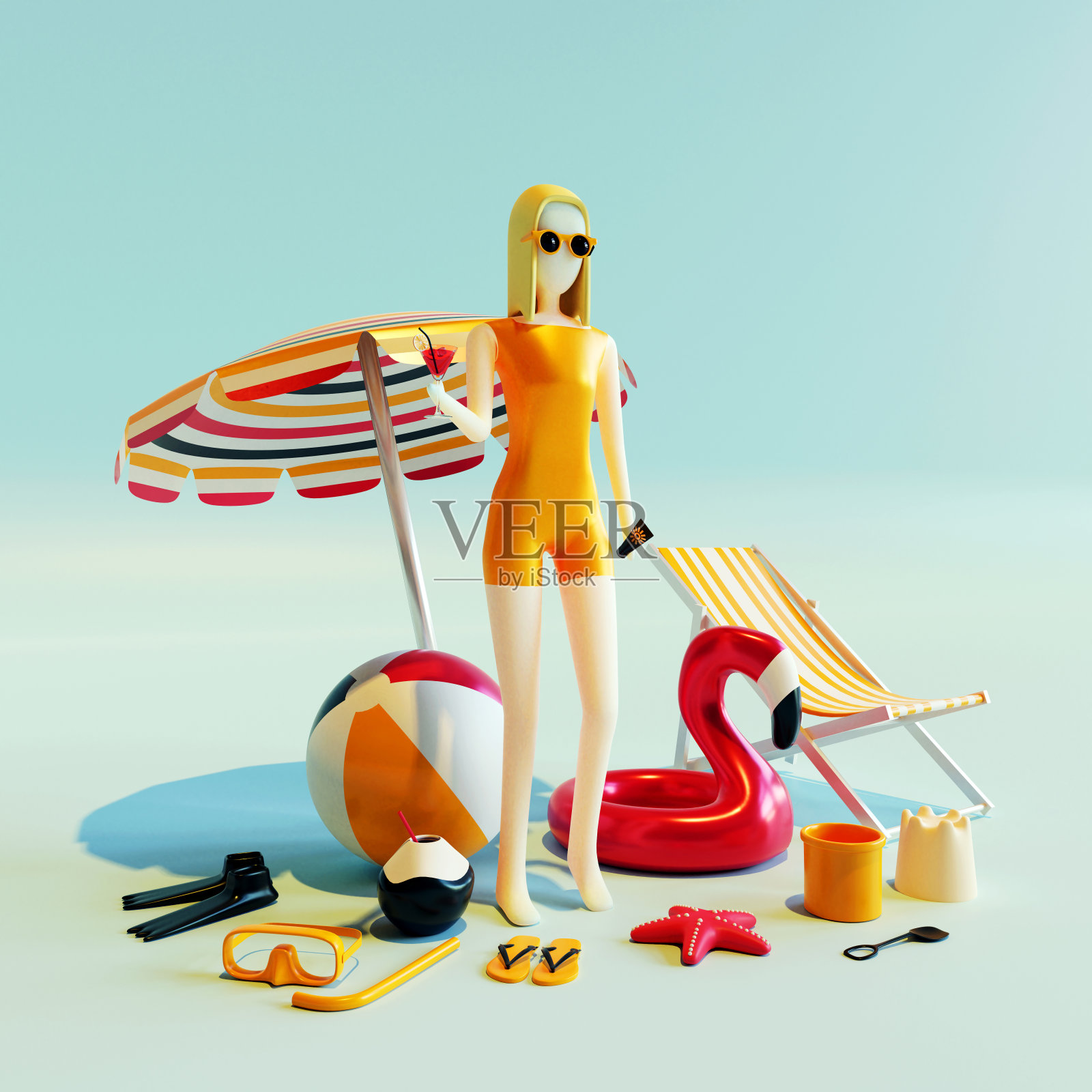 3D渲染夏季女孩的角色照片摄影图片