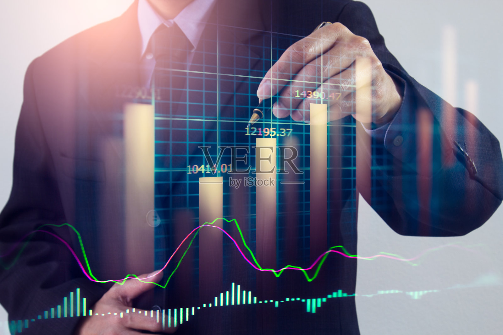 股票市场或外汇交易图形和烛台图表适合金融投资的概念。经济趋势背景的商业理念和所有的艺术作品设计。抽象的金融背景。照片摄影图片