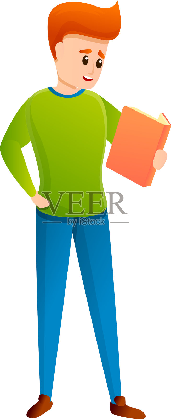 男孩阅读书籍图标卡通风格设计元素图片