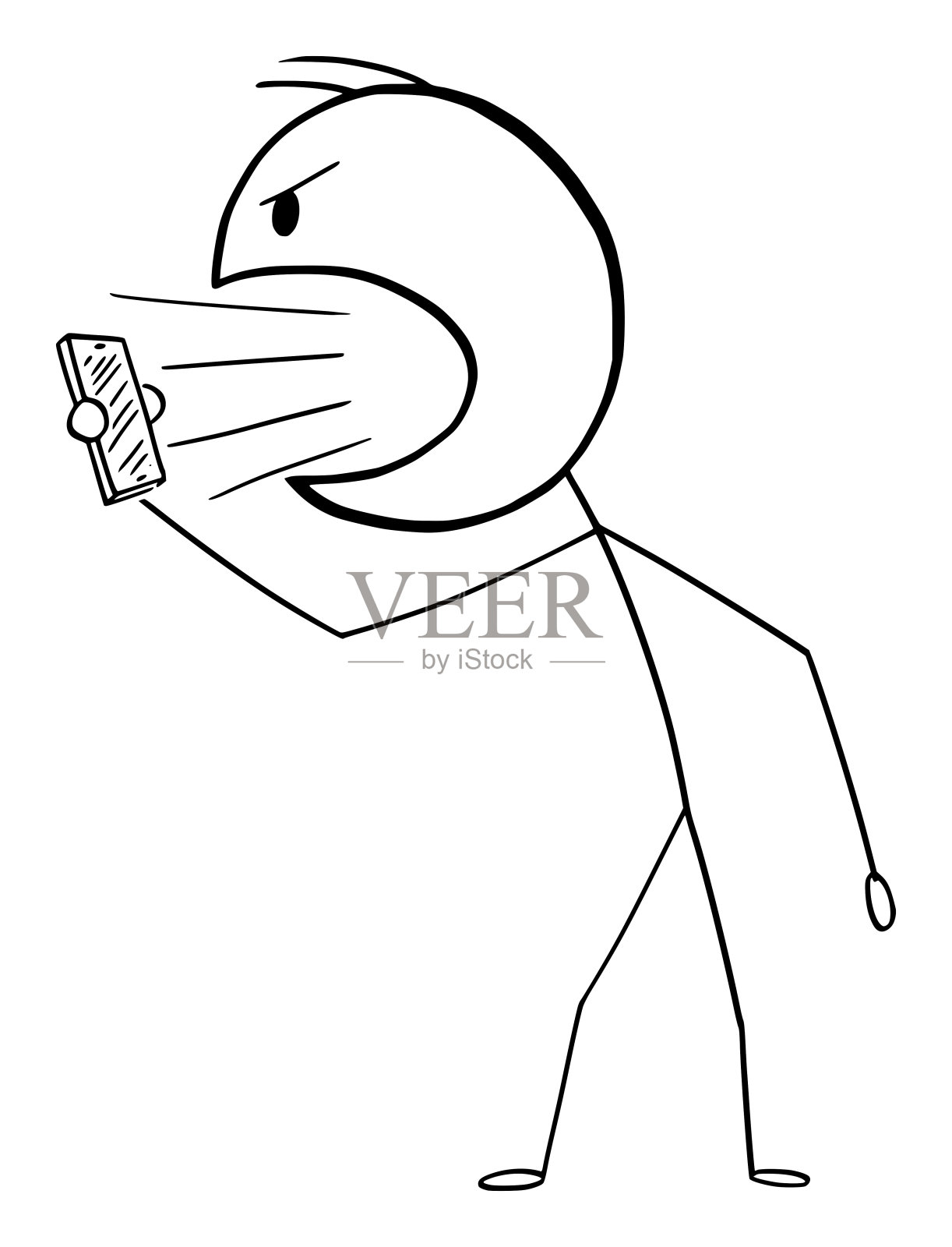 矢量卡通插图的愤怒的人或商人大喊大叫或在移动电话或手机插画图片素材