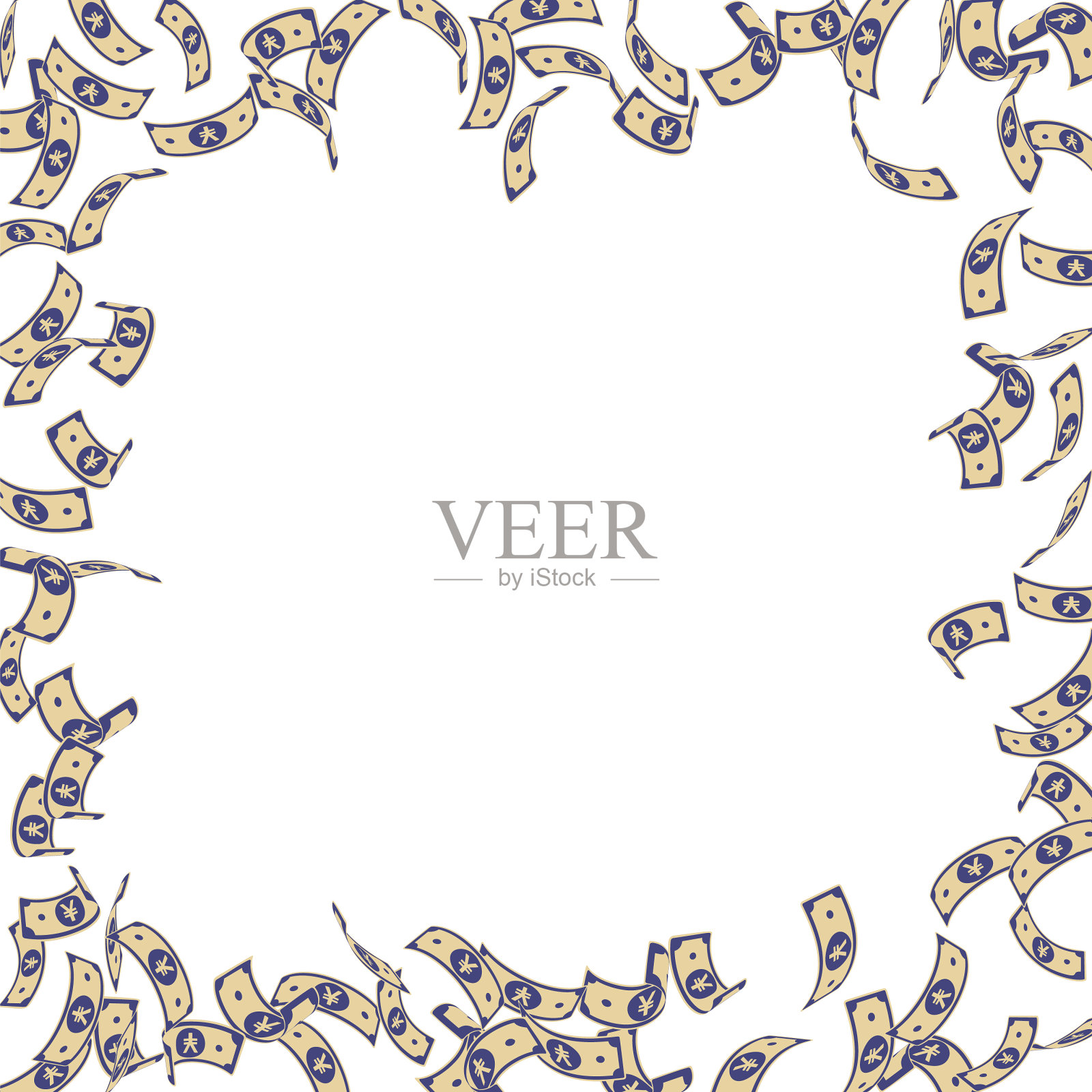 人民币纸币散落，人民币纸币数量稀少插画图片素材