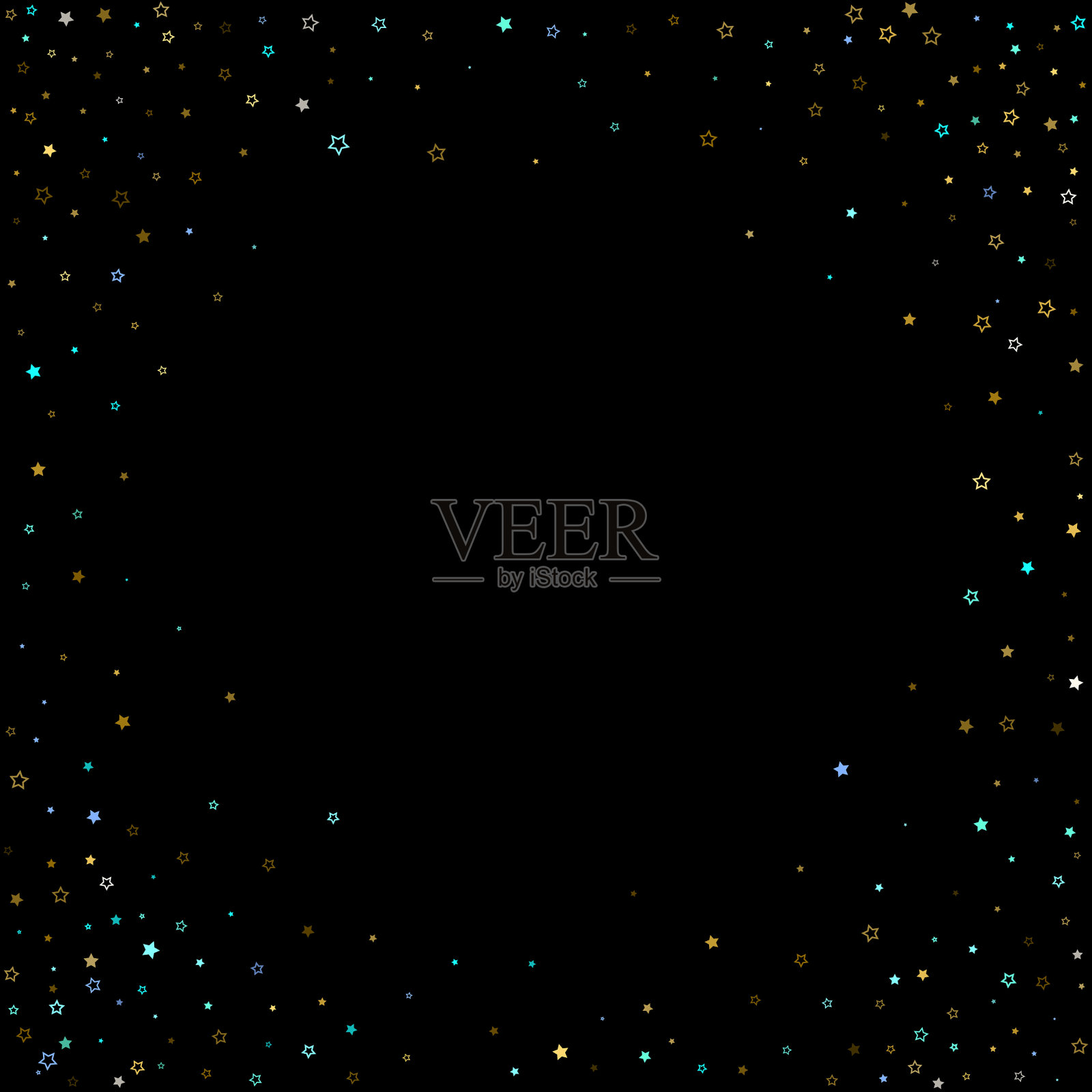 金色蓝色星星链轮闪亮的五彩纸屑插画图片素材