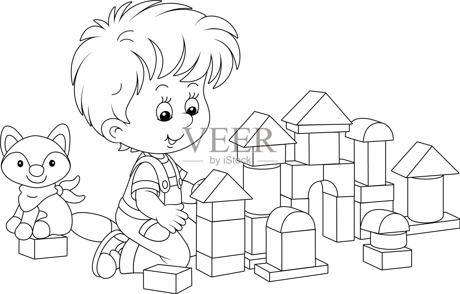 小男孩在玩砖头设计元素图片