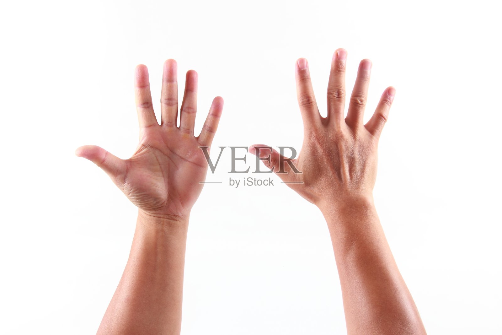 男人的手放在白色背景上照片摄影图片