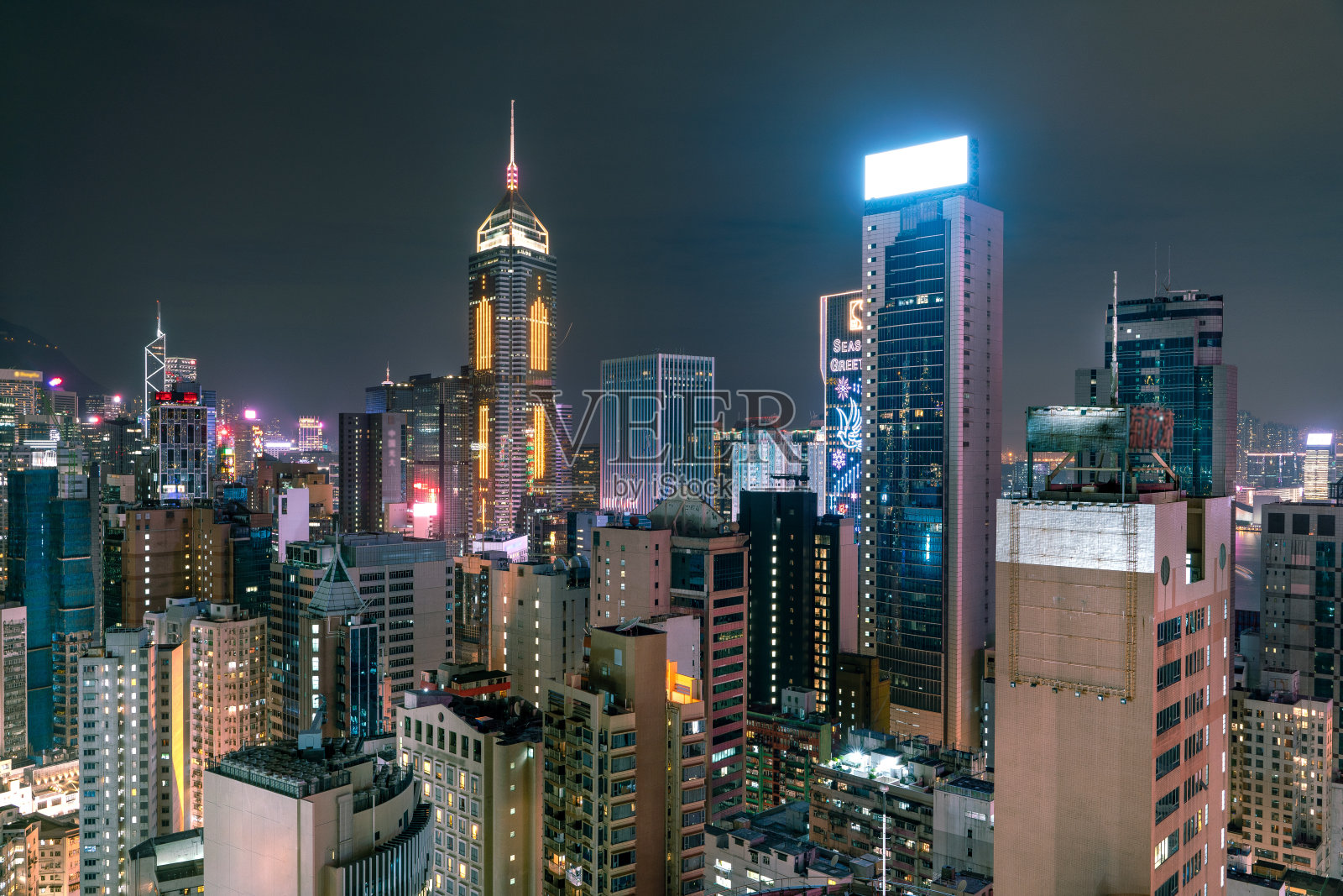 香港迷人的夜景和日落景观和摩天大楼照片摄影图片